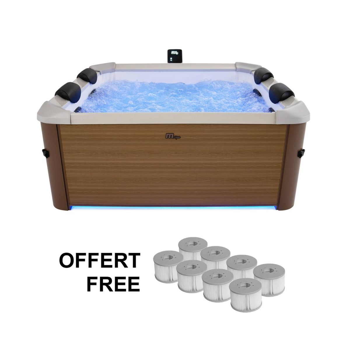 MSpa Spa rigide 6 places hydromassages. 4 coussins + 8 filtres. OSLO AMBER. beige. L 160 x P 160 x H 65 cm