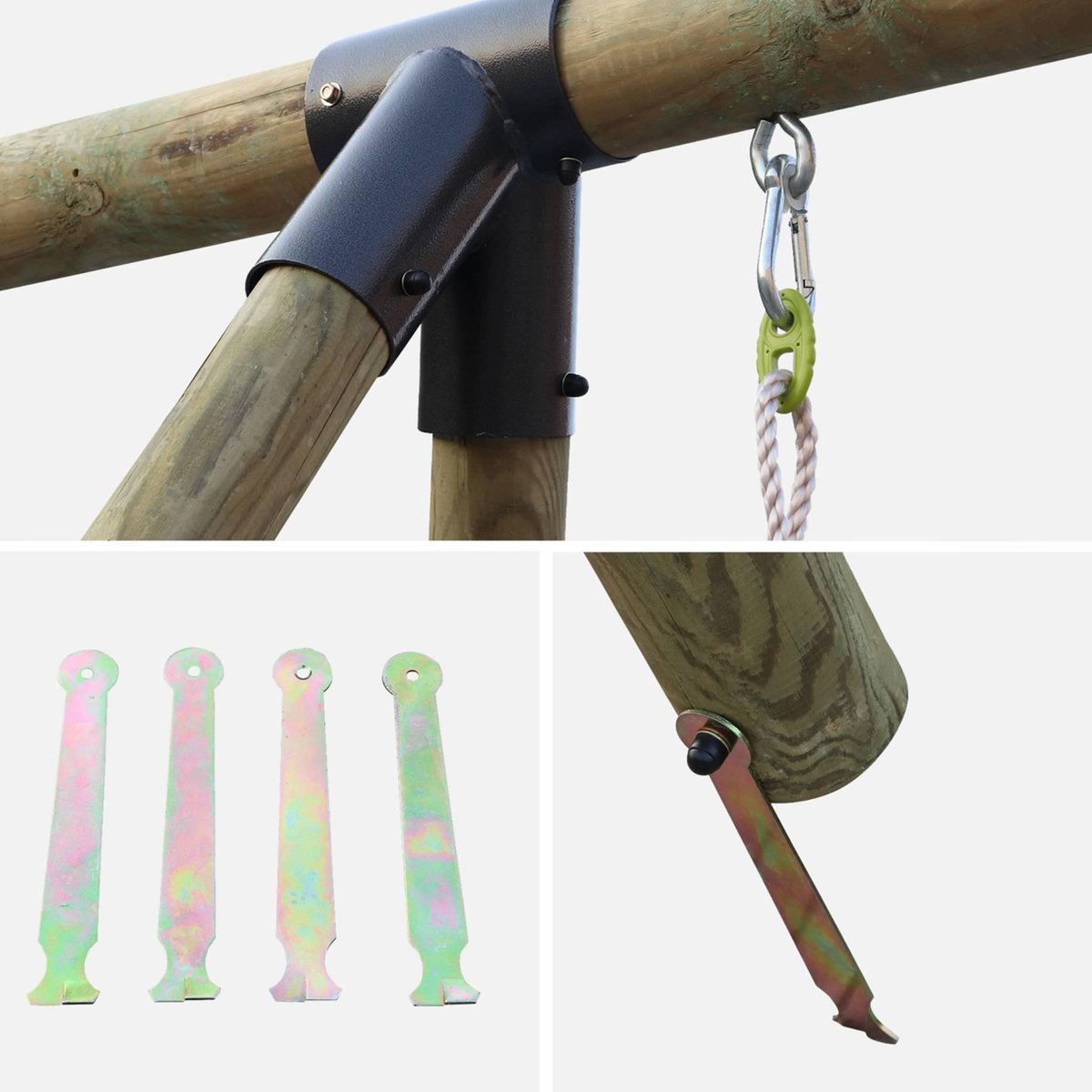 SWEEEK Aire de jeux Mistral en bois avec 2 balançoires et échelle en corde bois de pin