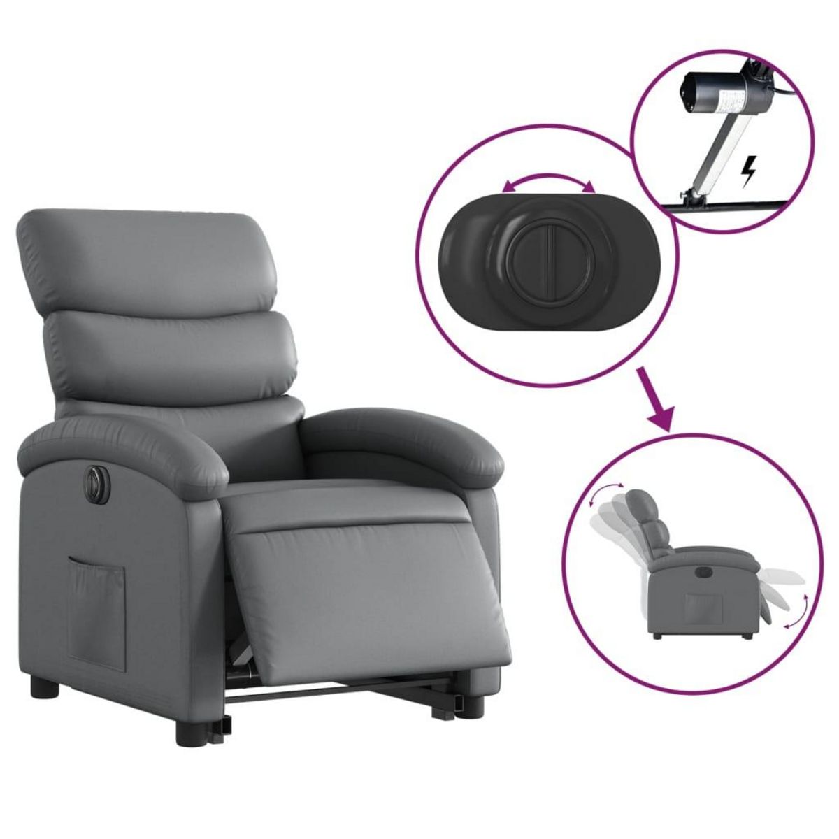 VIDAXL Fauteuil inclinable electrique gris similicuir