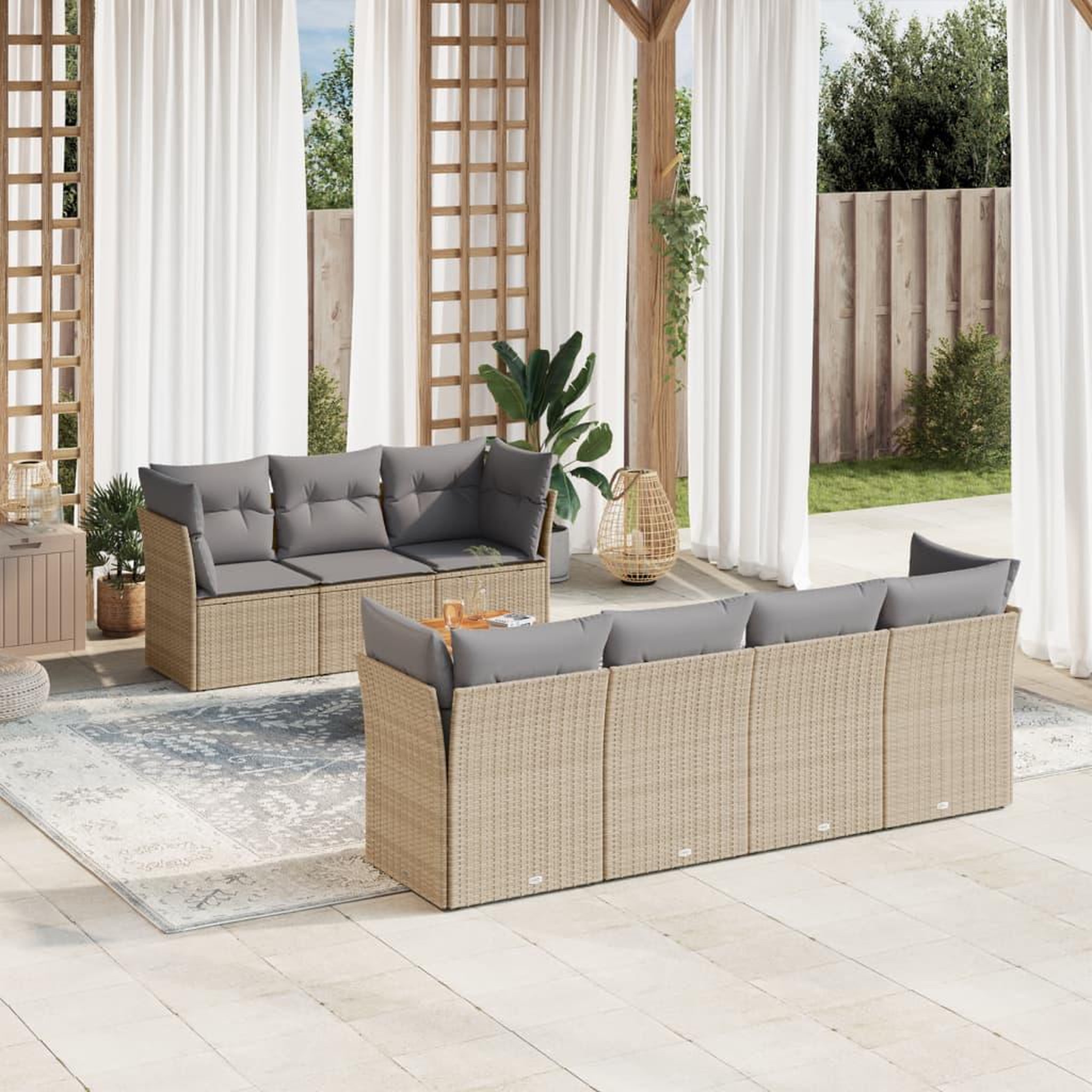 VIDAXL Salon de jardin avec coussins 8 pcs beige resine tressee