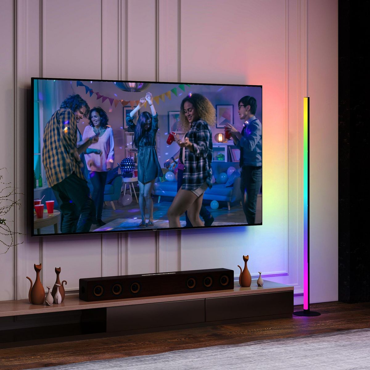 HOMCOM Lampadaire LED RGBIC 16 millions de couleurs avec contrôle APP et télécommande - musique sync, modes de scène et timer