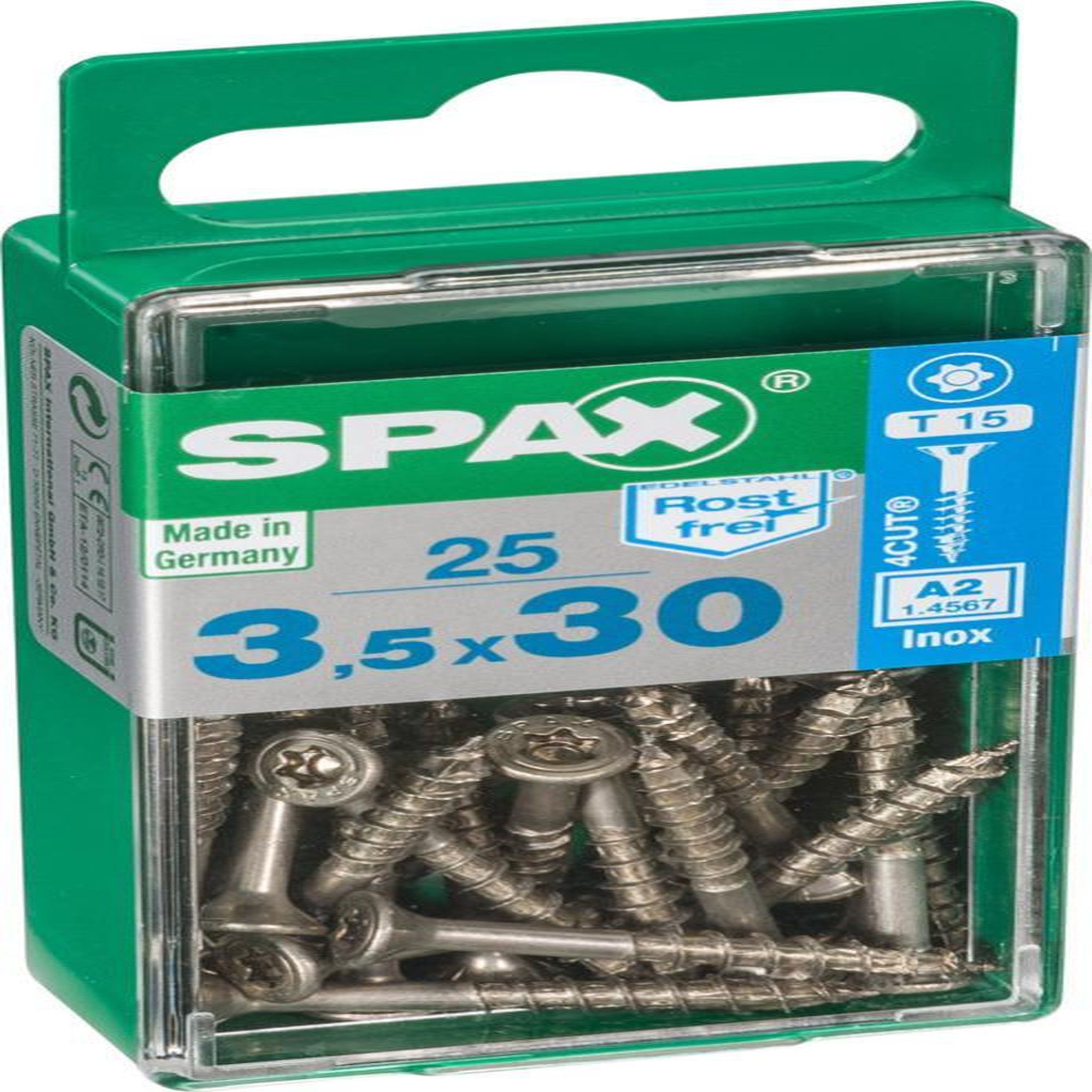 CENTRALE BRICO Lot de 25 vis inox tête fraisée torx SPAX, Diam.3.5 mm x L.30 mm