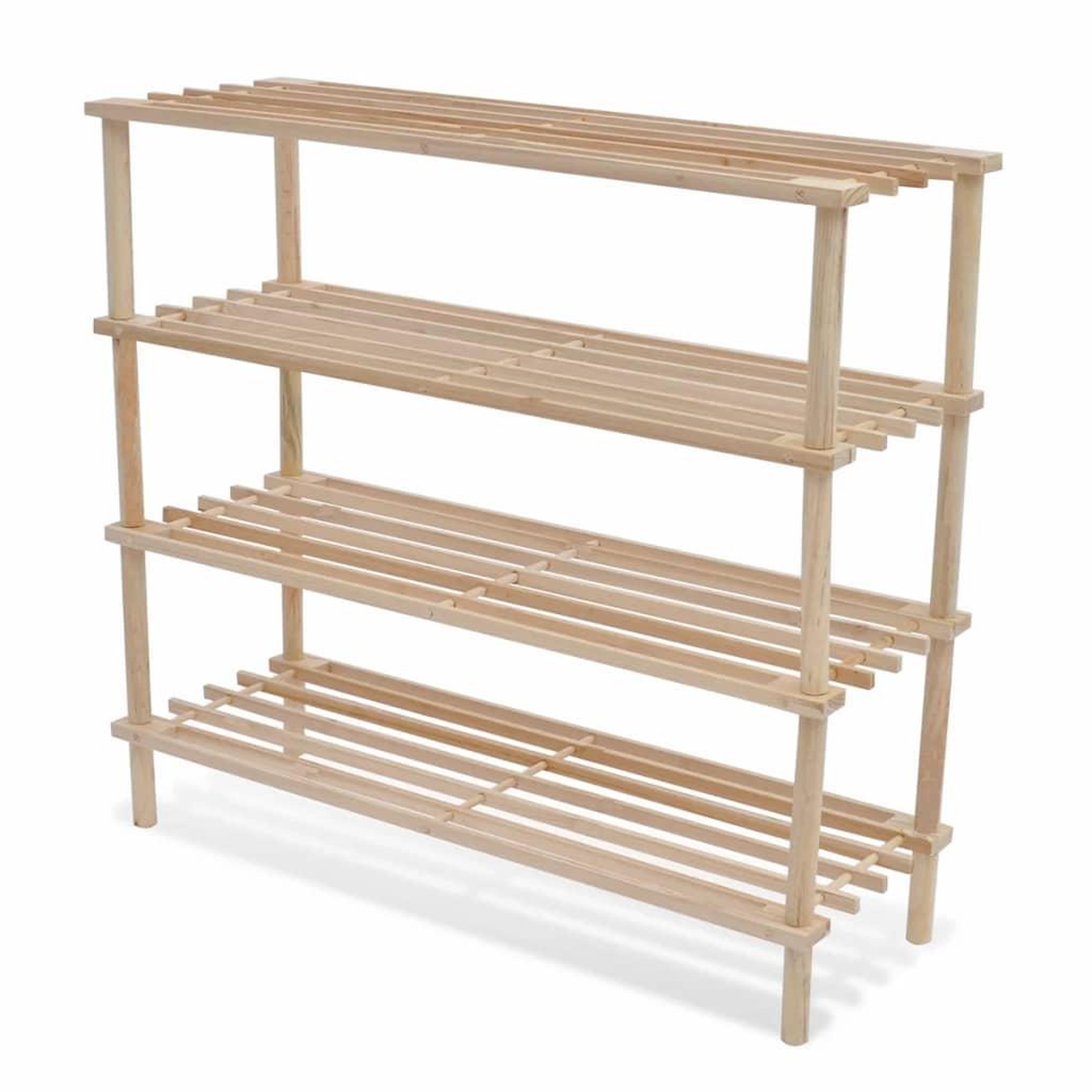 Voir la diapositive 2 : VIDAXL Range-chaussures a 4 etageres 2 pcs Bois de sapin solide