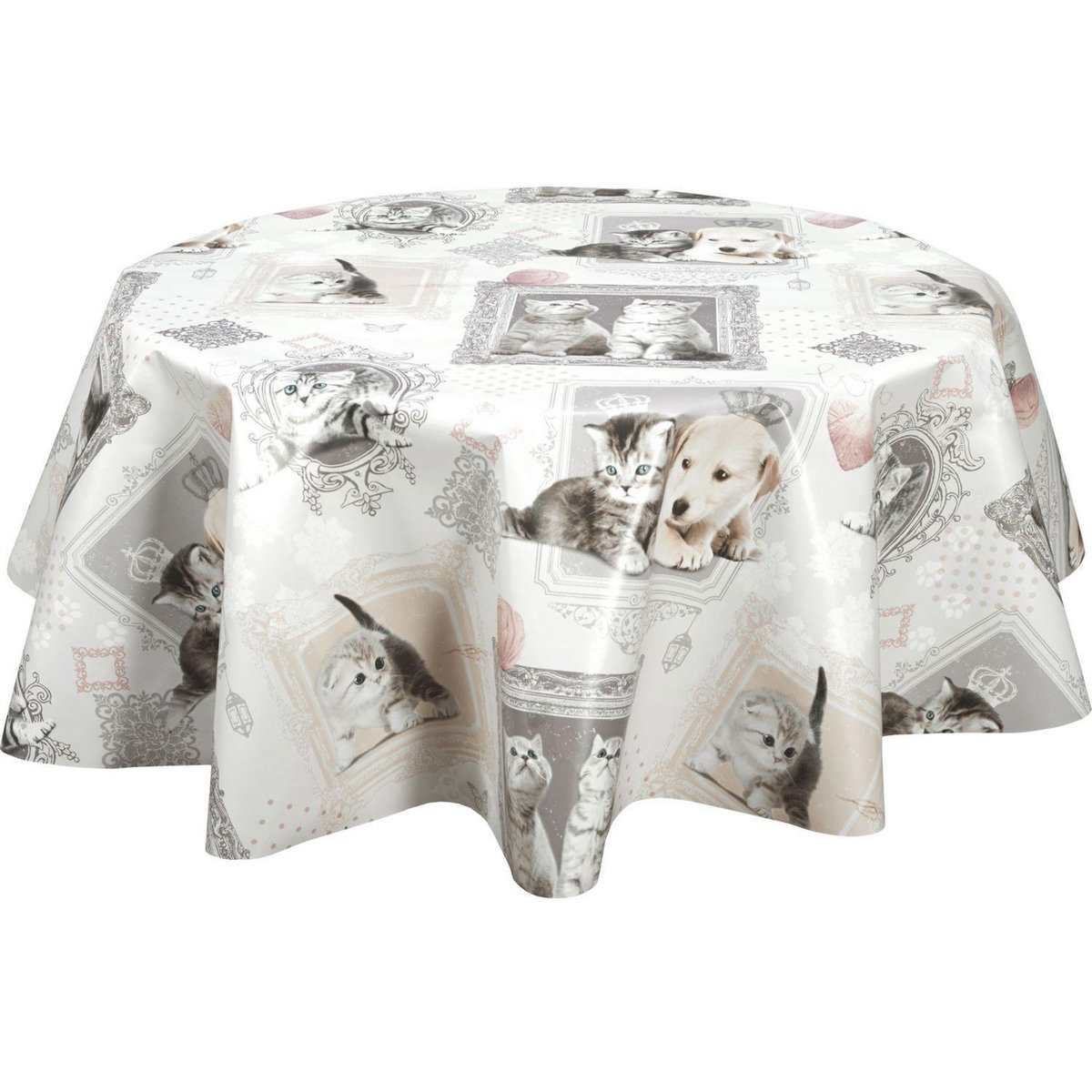 HABITABLE Nappe en toile cirée ronde motifs chatons MIMI - Diam. 150 cm