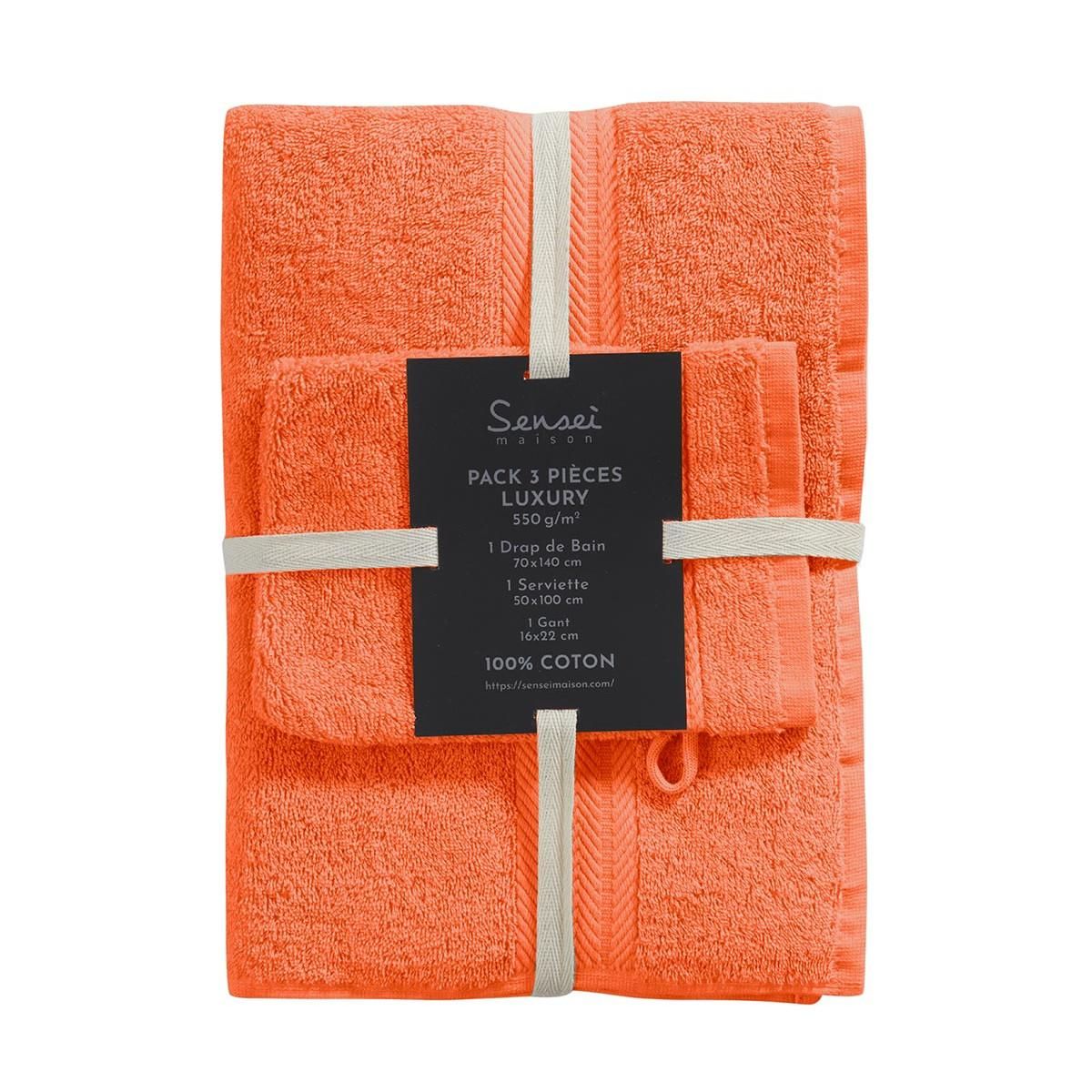 Sensei Maison Ensemble de bain 3 pièces (1 drap de bain + 1 serviette de toilette + 1 gant) LUXURY