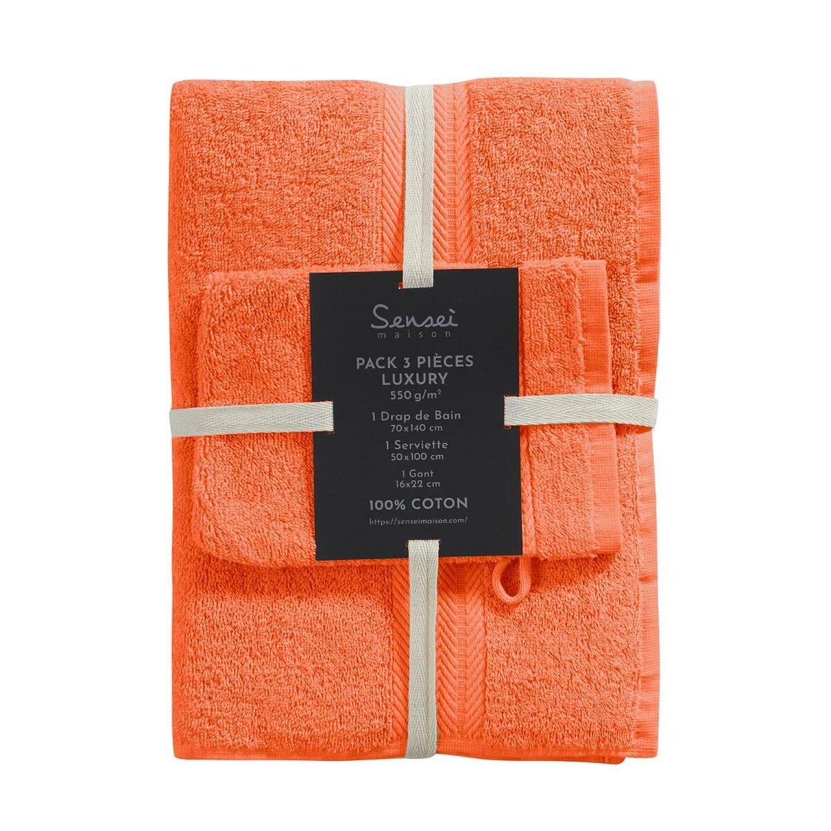 Sensei Maison Ensemble de bain 3 pièces (1 drap de bain + 1 serviette de toilette + 1 gant) LUXURY