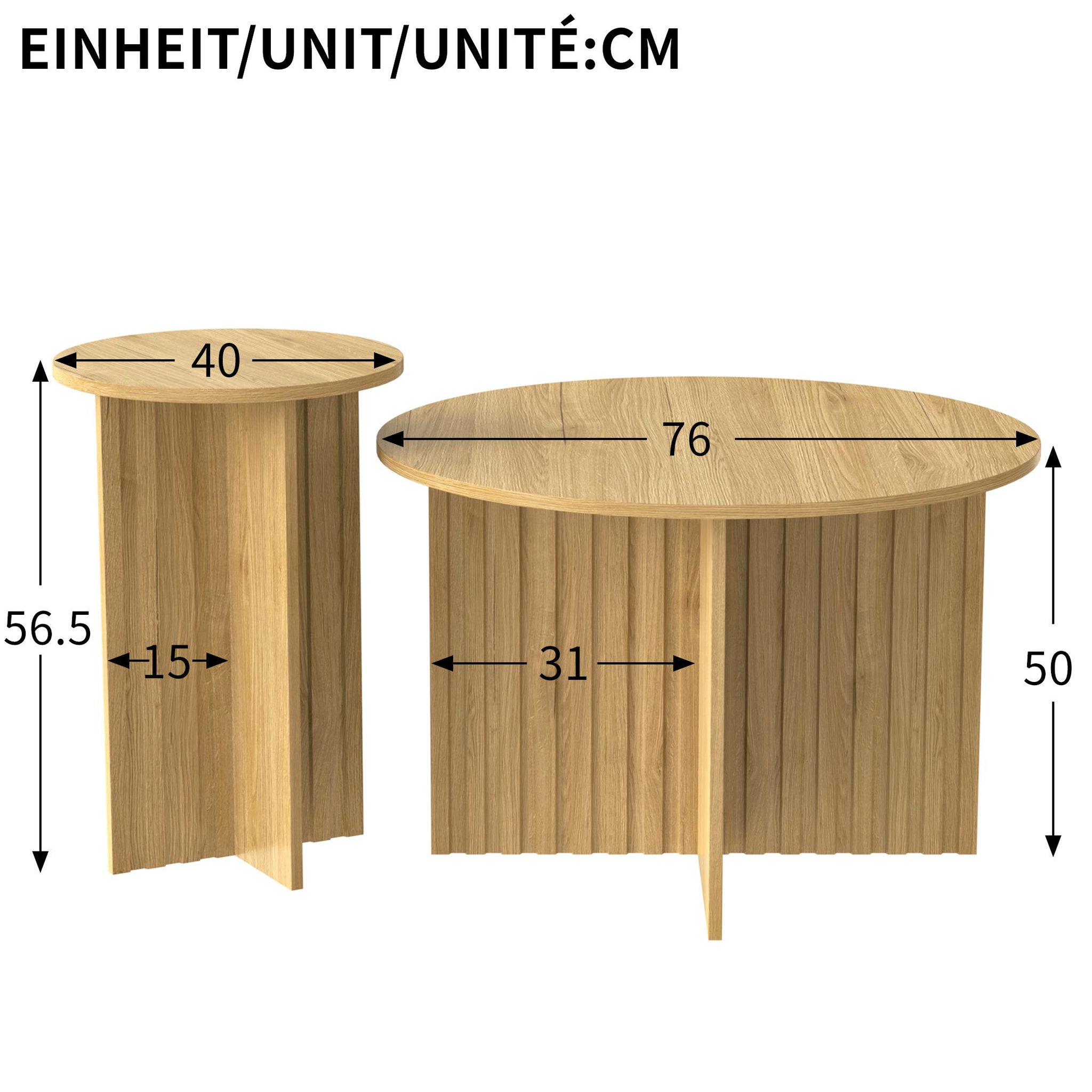 Voir la diapositive 3 : MERAX Table basse gigogne ronde naturel - 76x76 cm mdf
