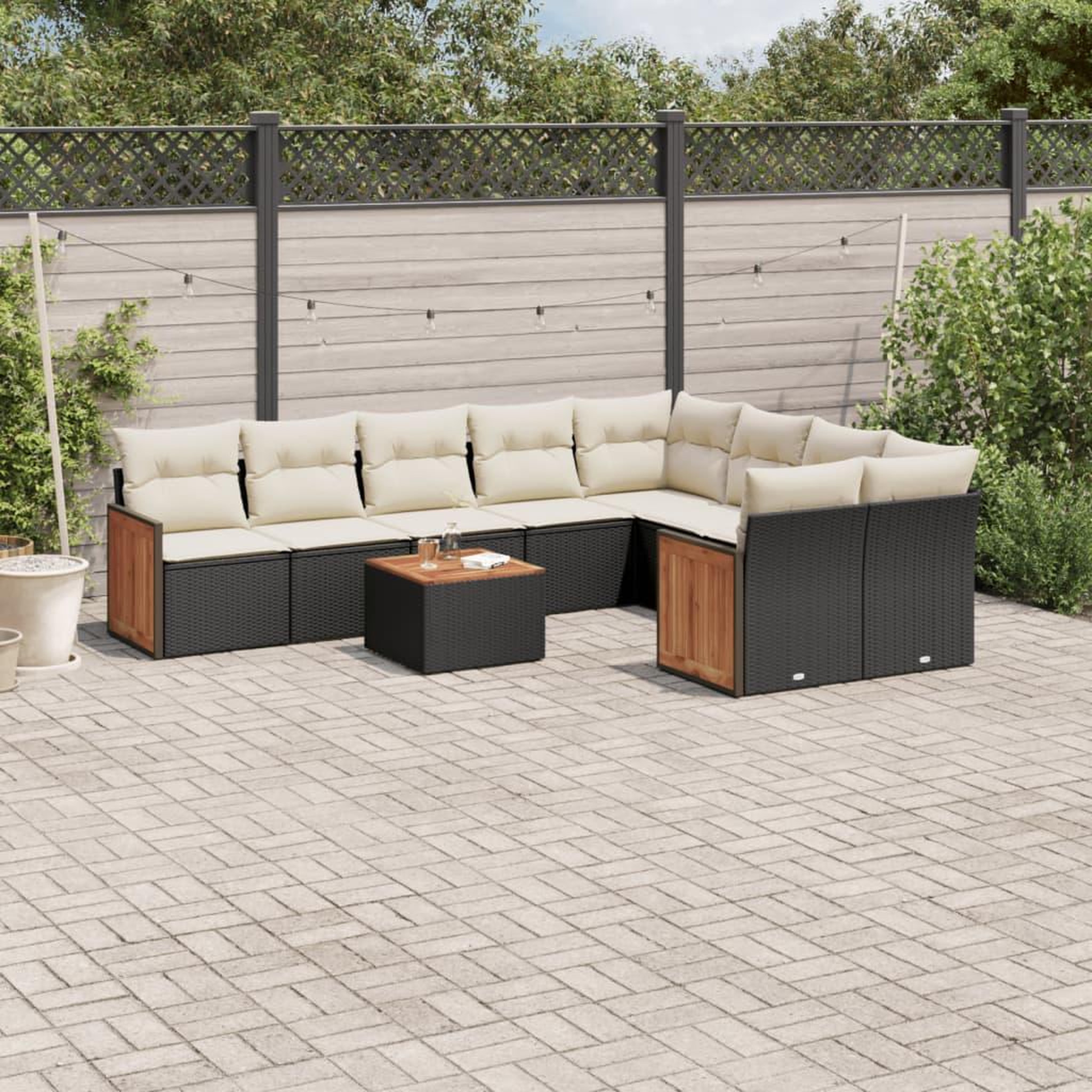 VIDAXL Salon de jardin 10 pcs avec coussins noir resine tressee