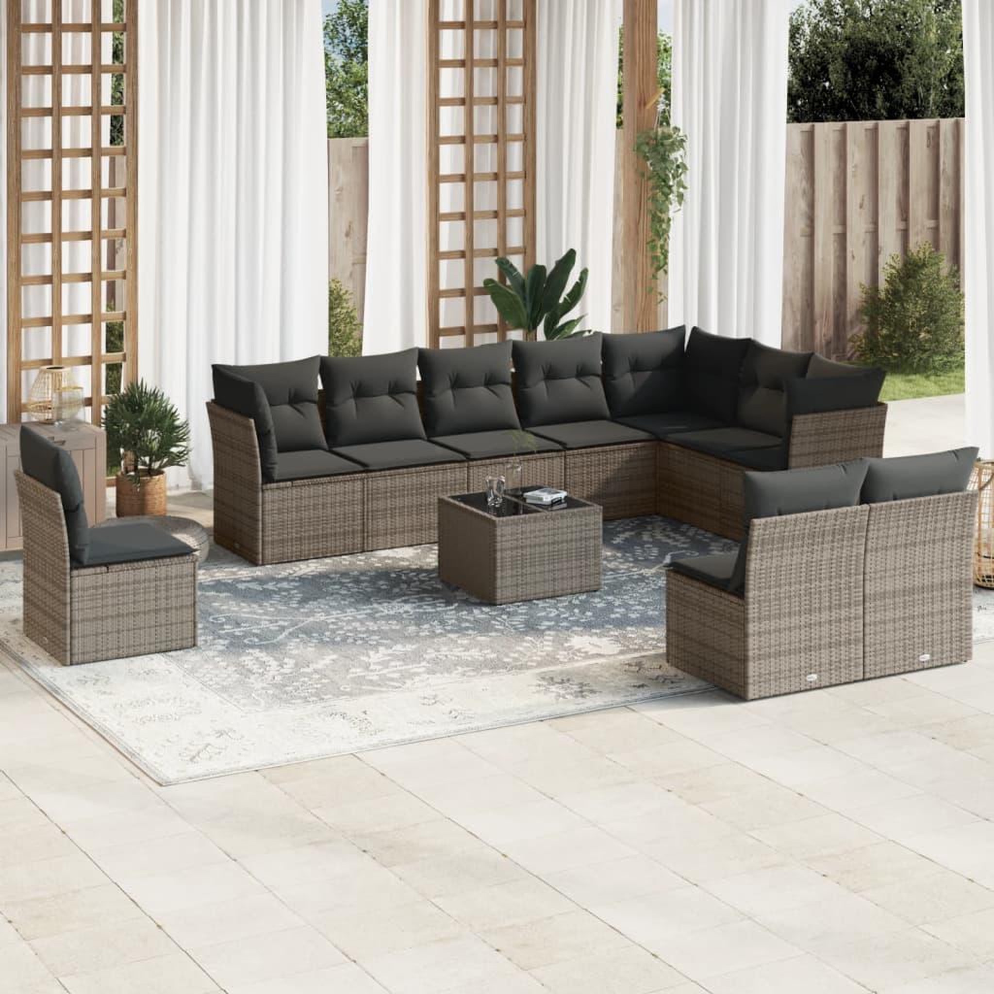 VIDAXL Salon de jardin 11 pcs avec coussins gris resine tressee