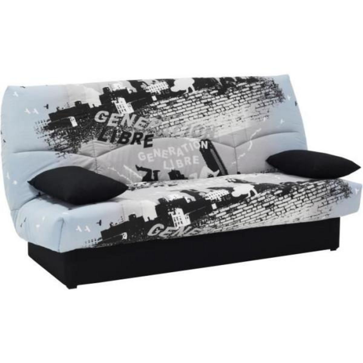 MARKET24 Clic clac 3 places DREAM - Tissu 100% Coton imprimé Parkour gris - Couchage 125x190 cm - L190 x P92 x H96 cm