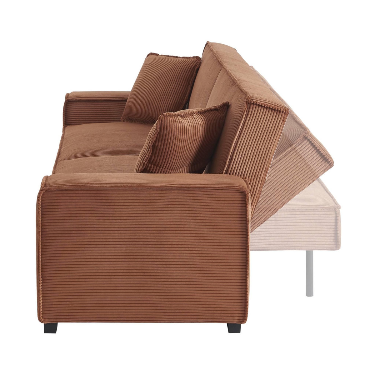 SWEEEK Canapé convertible 3 places camel velours côtelé L 231 x P 96.5 x H 80cm