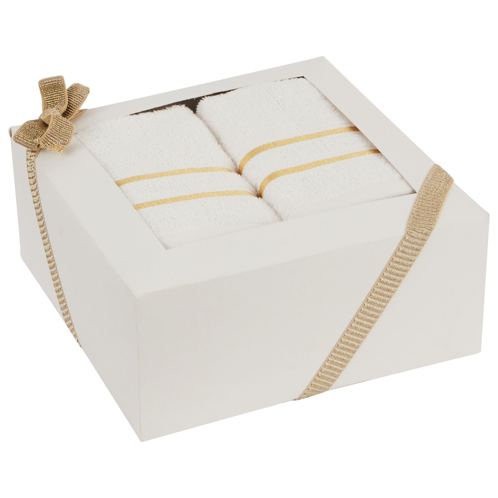Voir la diapositive 2 : ACTUEL Coffret cadeau 2 serviettes 30x50 + 2 serviettes 50x90 en coton liteau doré 