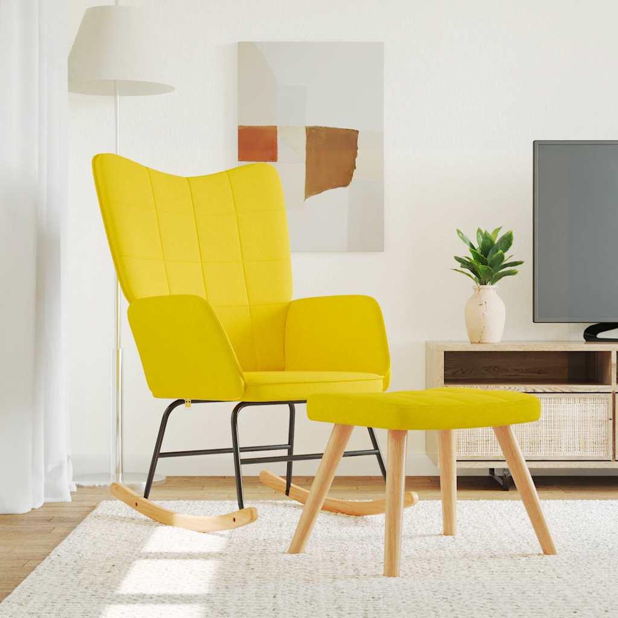 VIDAXL Chaise a bascule avec tabouret Jaune moutarde Tissu