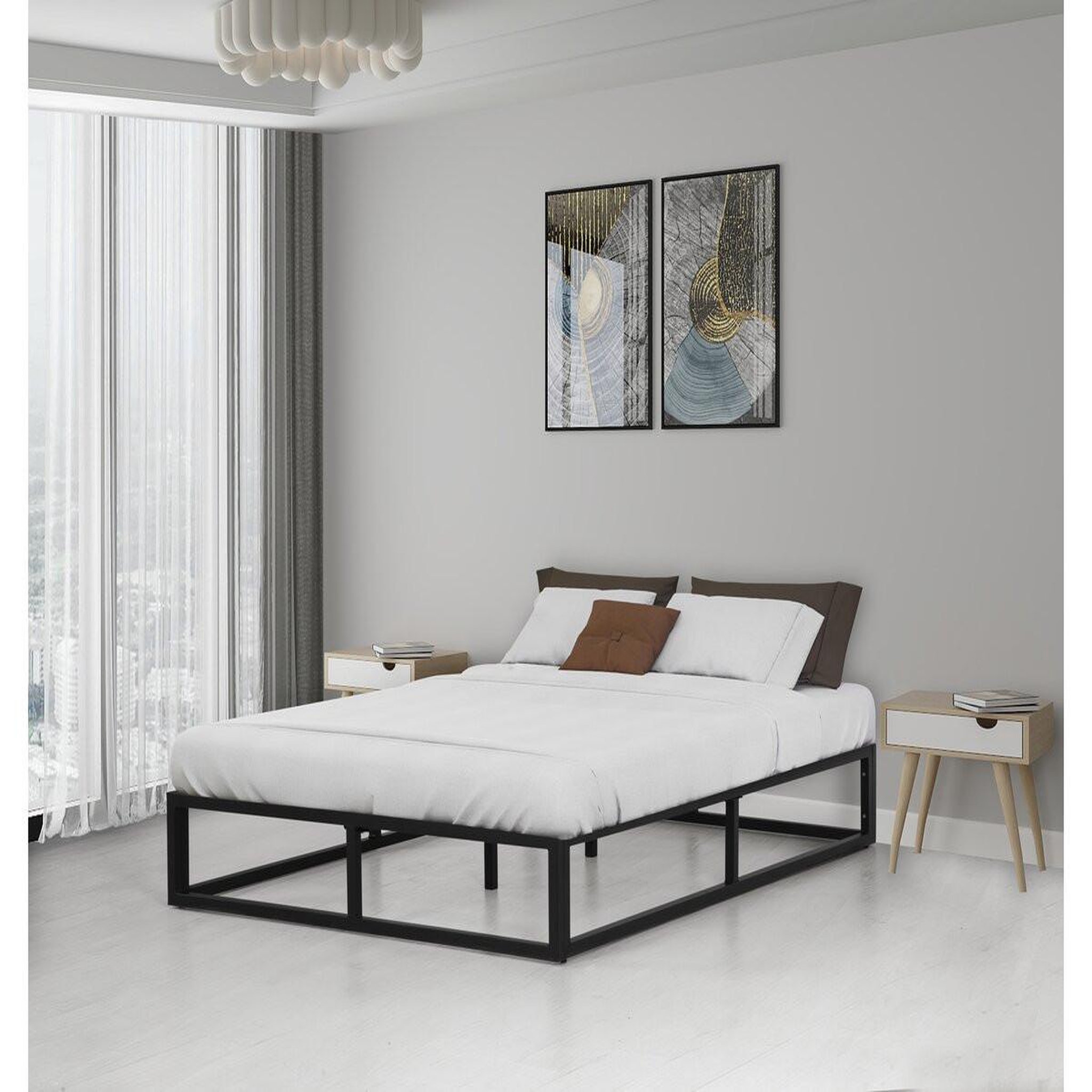 Voir la diapositive 2 : Habitat et Jardin Cadre de lit en métal 160 x 200 cm - Noir