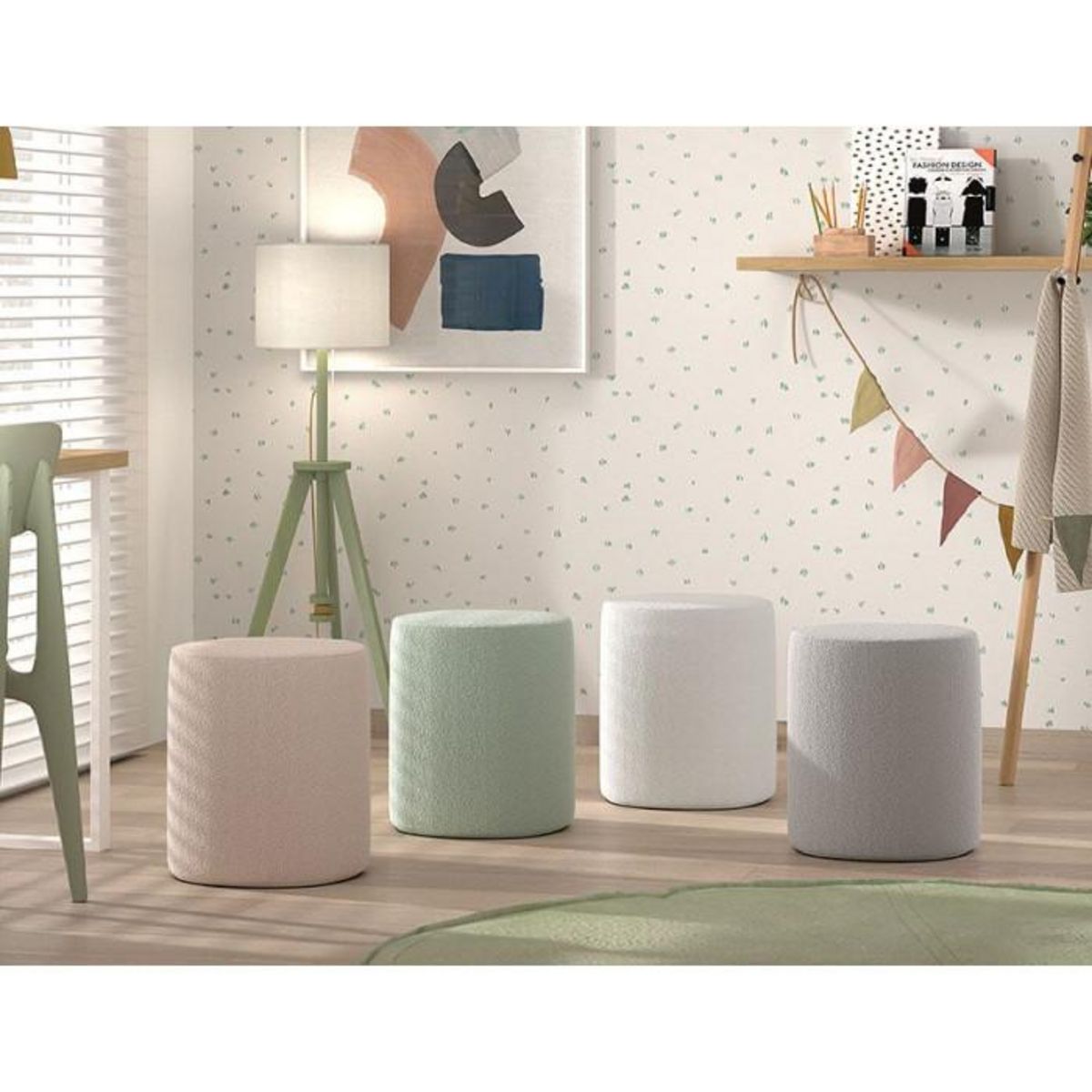 Paris Prix Pouf Design Bouclé  Moon  41cm Gris