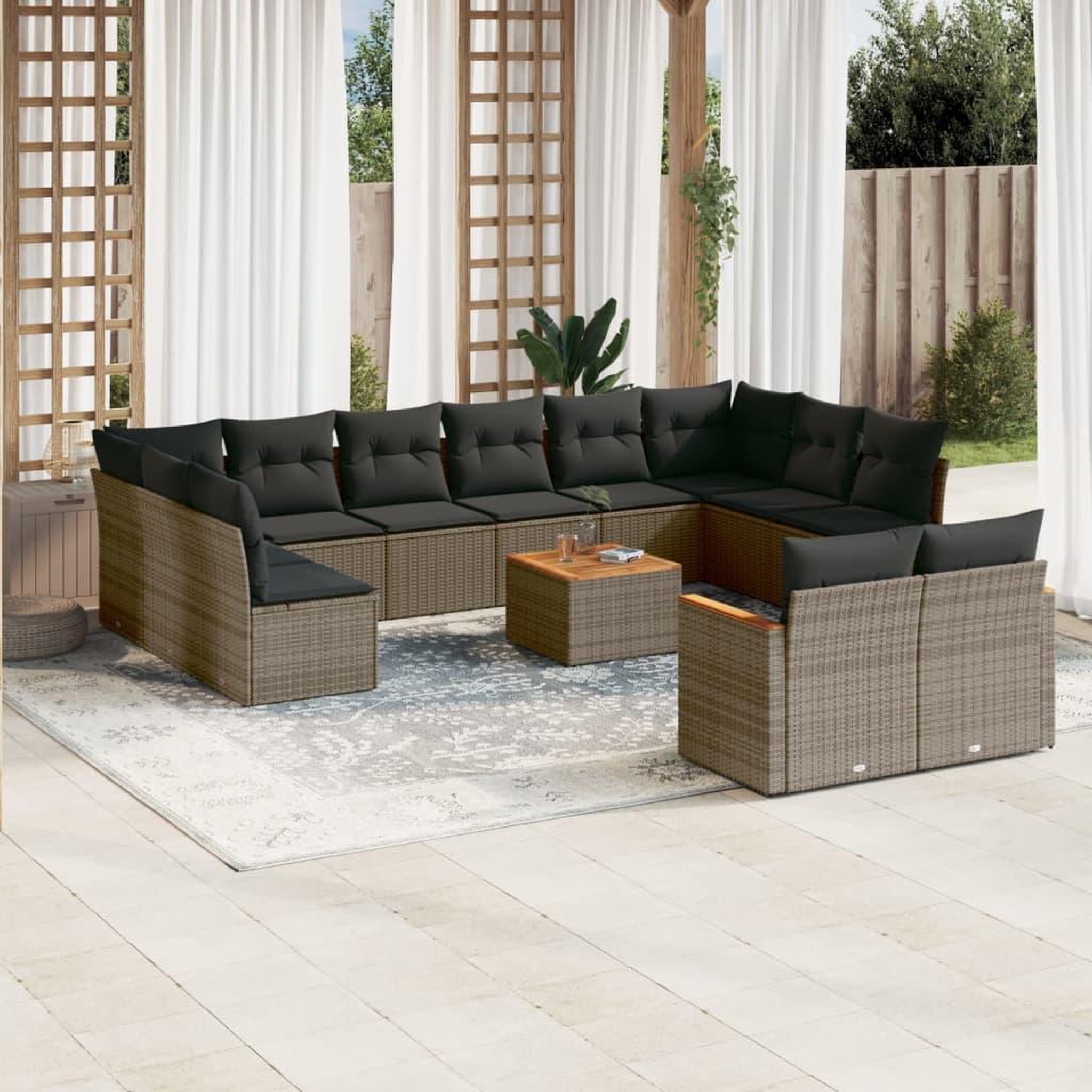 VIDAXL Salon de jardin avec coussins 13 pcs gris resine tressee