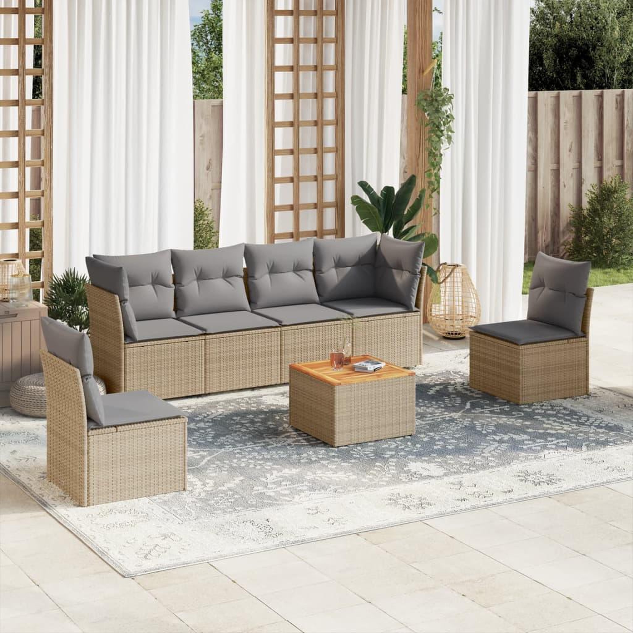 VIDAXL Salon de jardin avec coussins 7 pcs beige resine tressee
