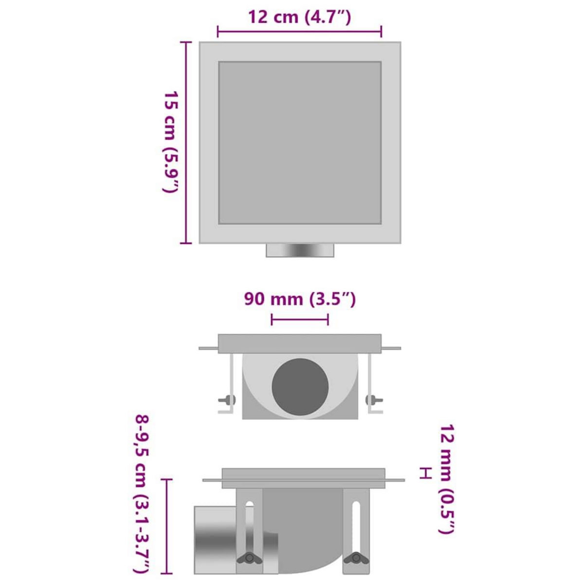 VIDAXL Drain de douche avec couvercle 2 en 1 15x15 cm Acier inoxydable