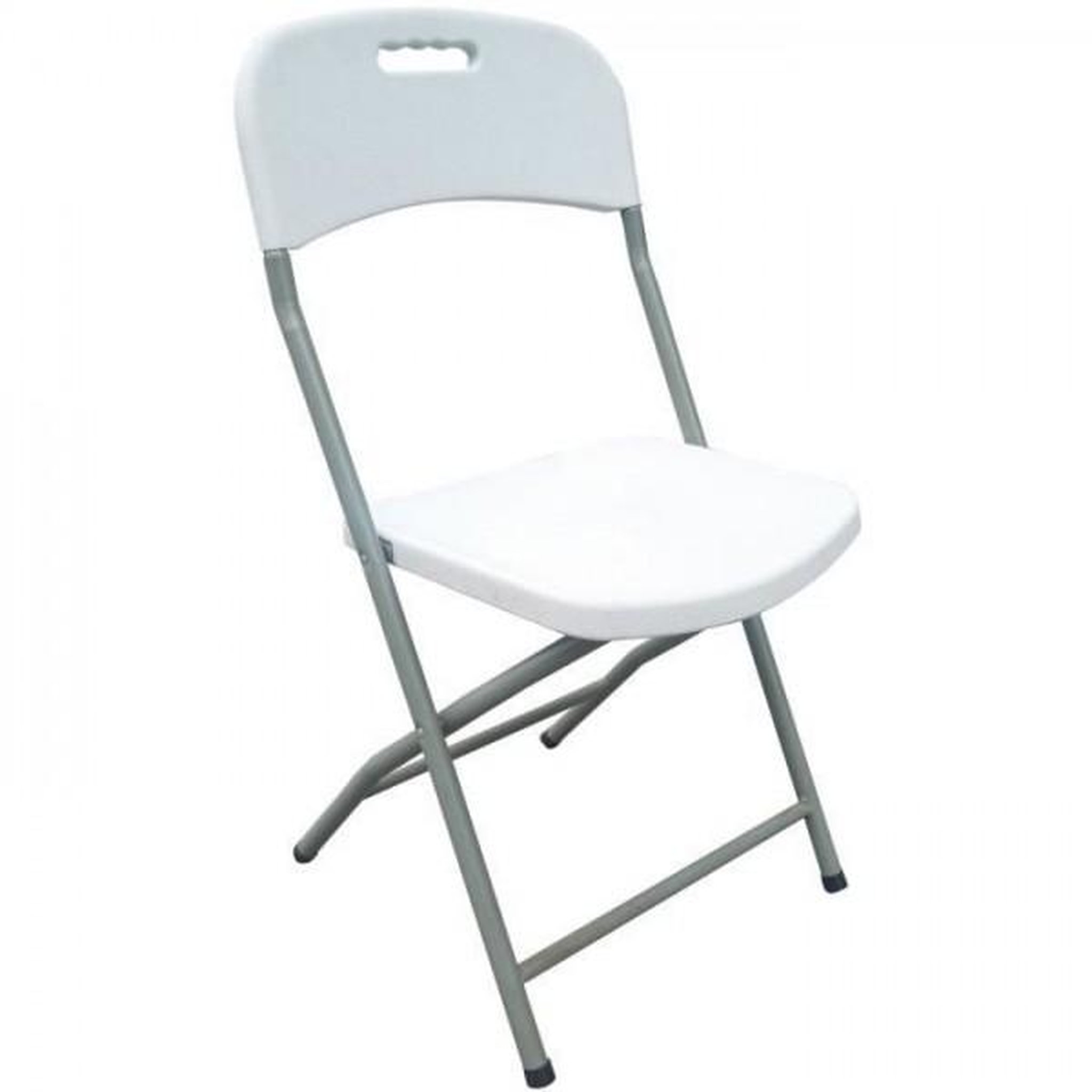 Voir la diapositive 1 : MARKET24 Lot de 2 chaises de jardin pliantes pour réception - 42 x 42 x 87 cm - Structure grise - Assise blanche