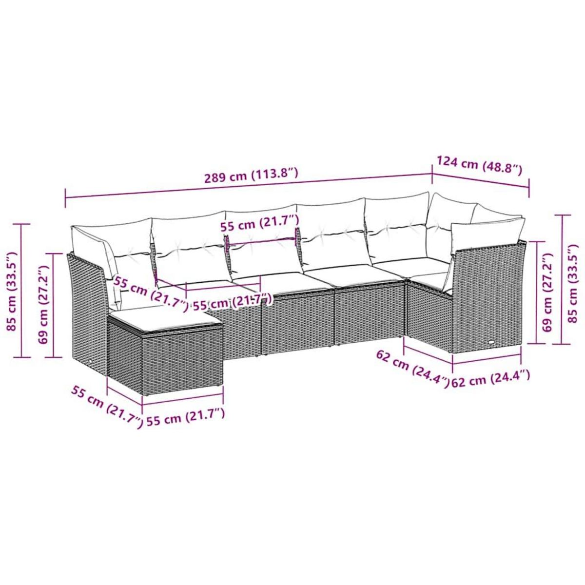 VIDAXL Salon de jardin avec coussins 7 pcs gris clair resine tressee