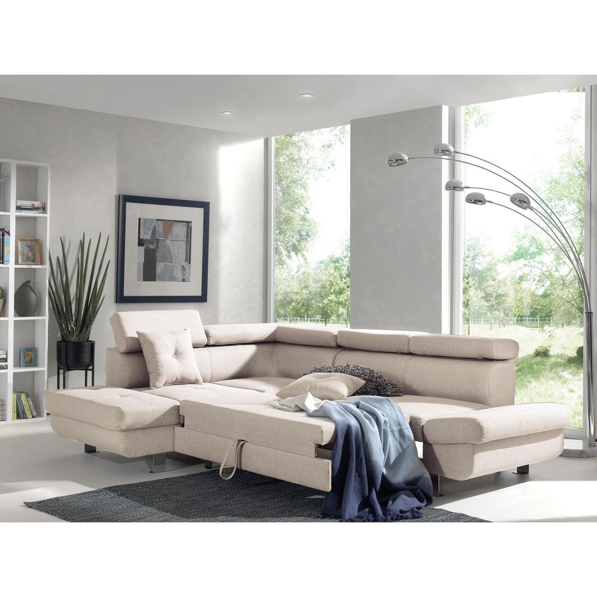 BEST MOBILIER Lisbona - canapé d'angle gauche convertible - 5 places - avec têtières