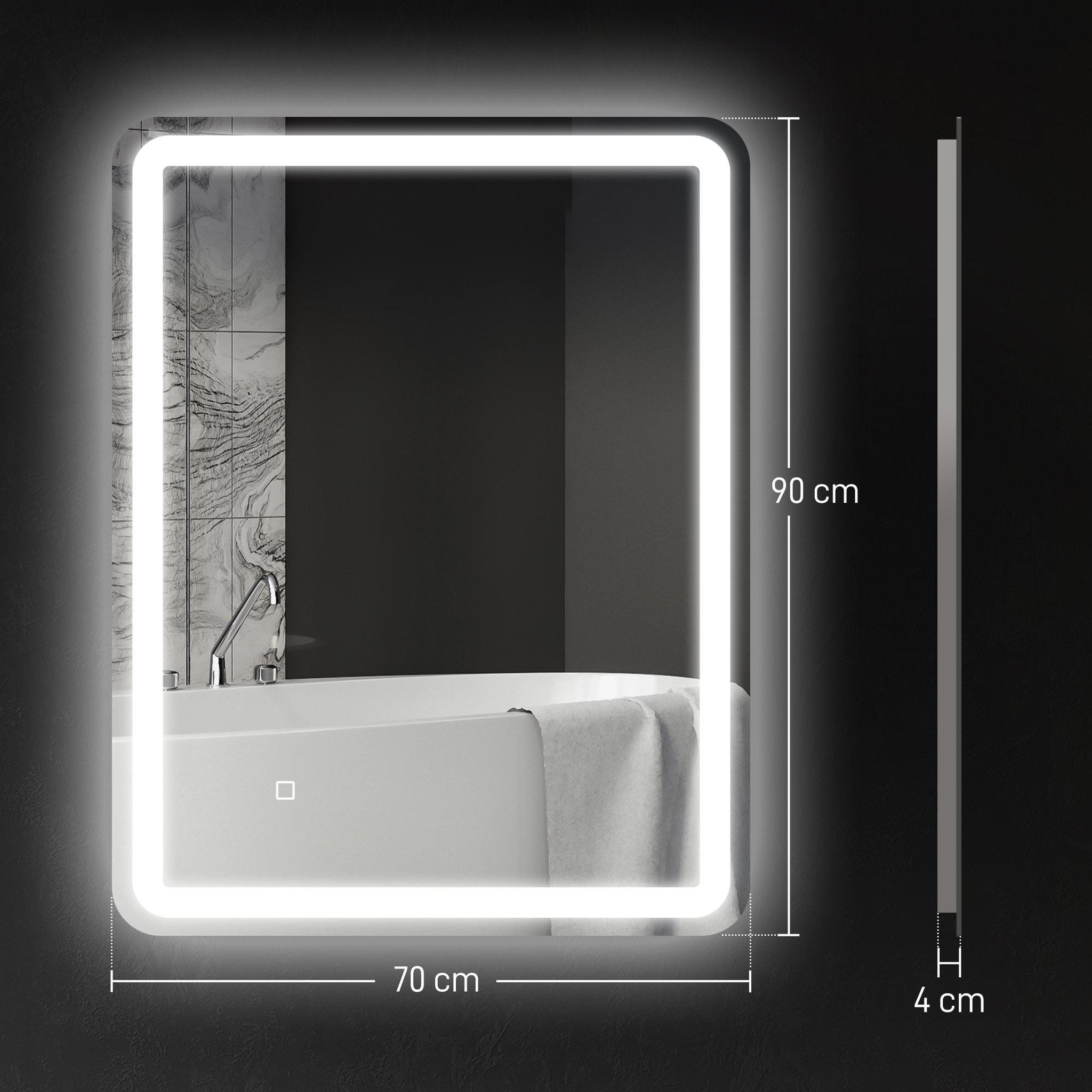 Voir la diapositive 3 : KLEANKIN Miroir lumineux led salle de bain 70 x 90 cm lumière réglable 3 couleurs fonction anti-buée et mémoire
