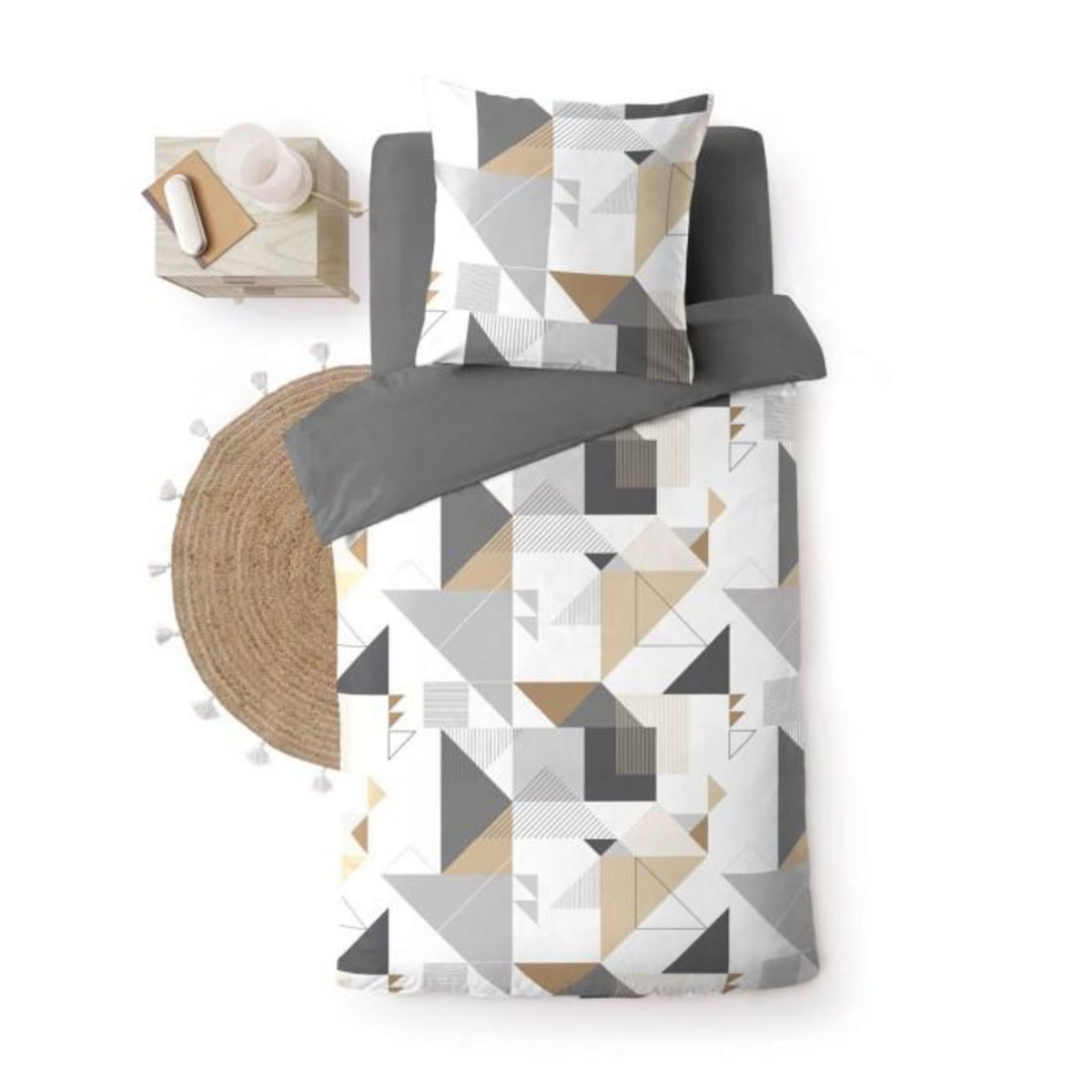 Paris Prix Parure de Lit 2 Pièces  Trigone  140x200cm Gris
