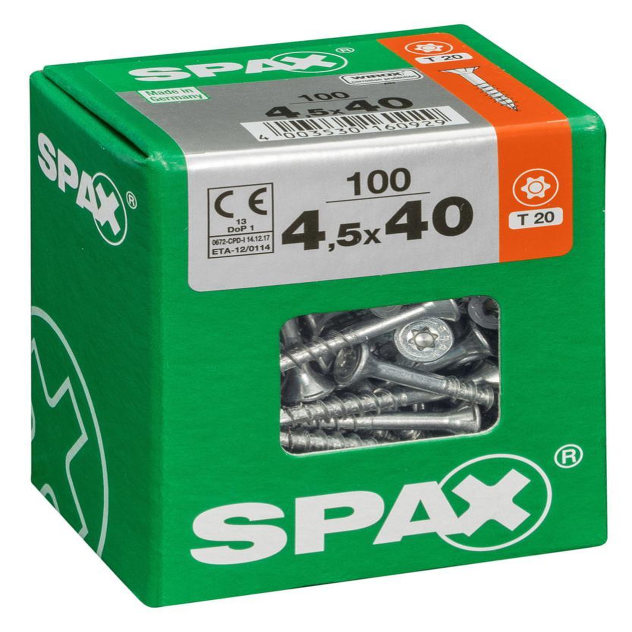 CENTRALE BRICO Lot de 100 vis acier tête fraisée torx SPAX, Diam.4.5 mm x L.40 mm