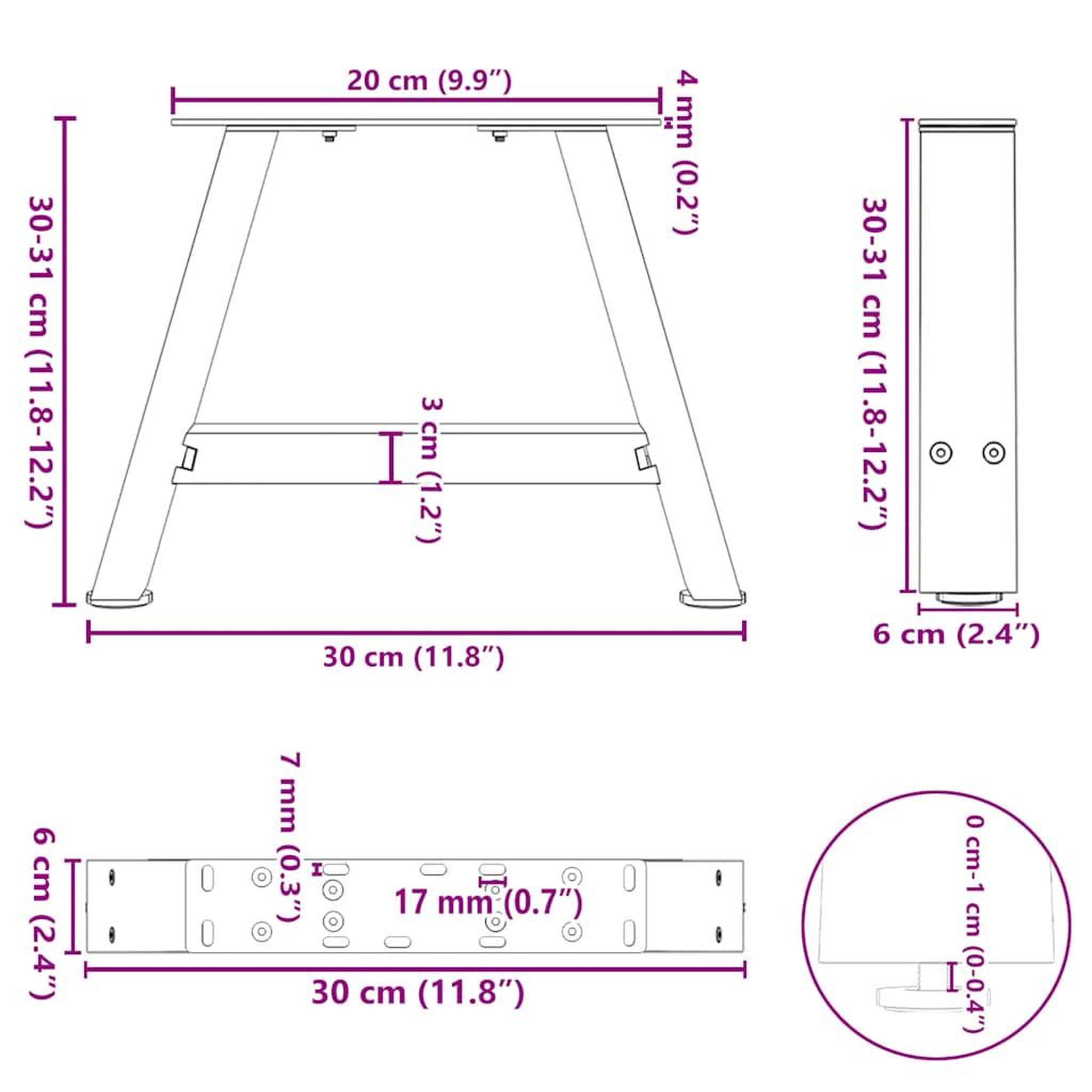 Voir la diapositive 6 : VIDAXL Pieds de table basse forme de A 2 pcs blanc 30x(30-31) cm acier
