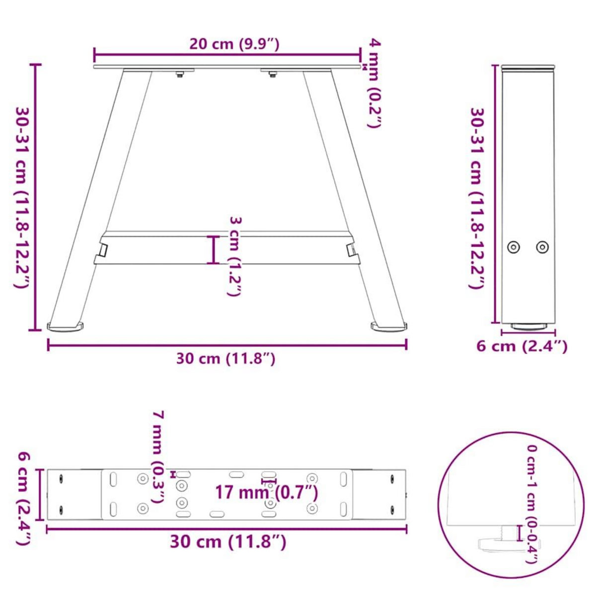 VIDAXL Pieds de table basse forme de A 2 pcs blanc 30x(30-31) cm acier