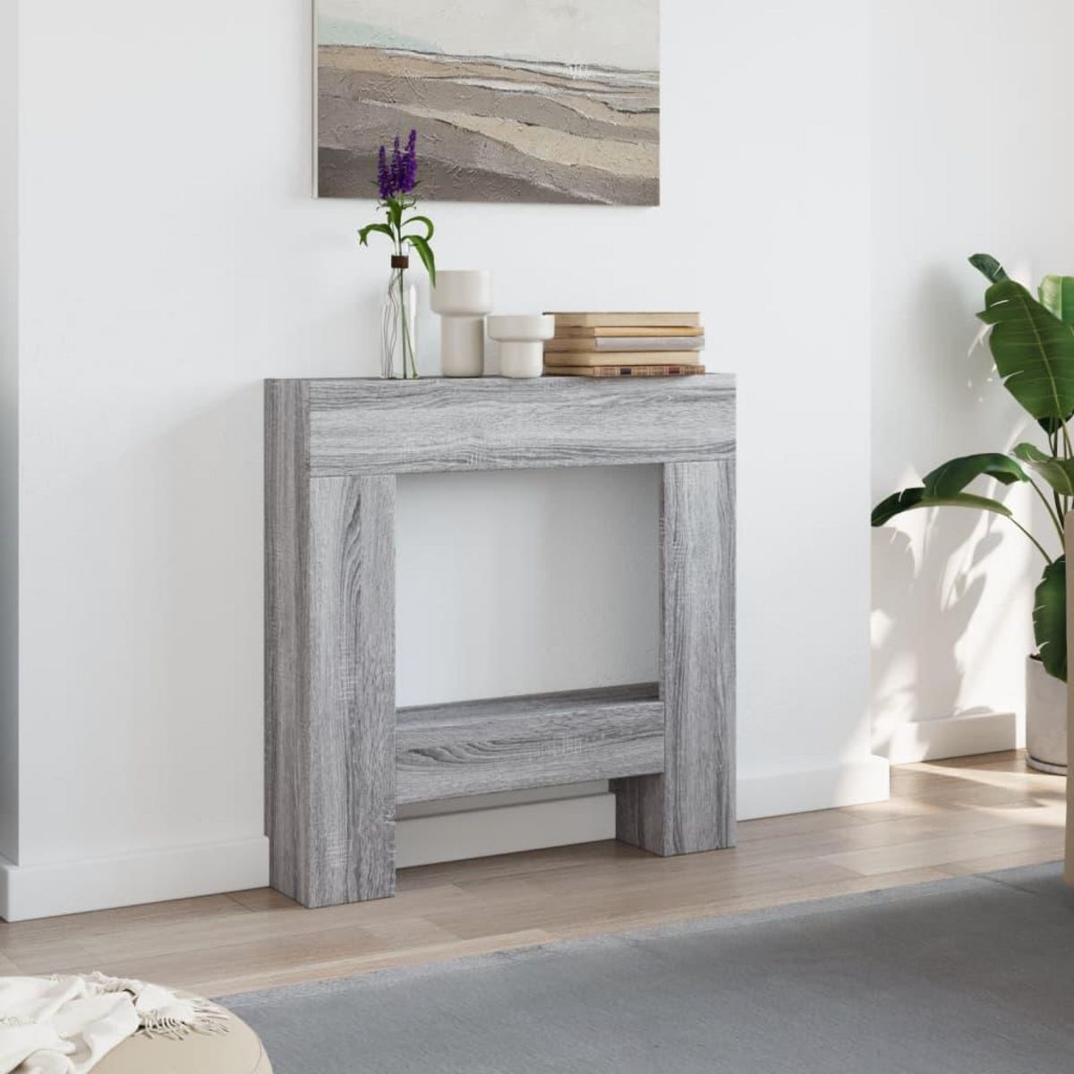 VIDAXL Cadre de cheminee sonoma gris 81x18x82 cm bois d'ingenierie