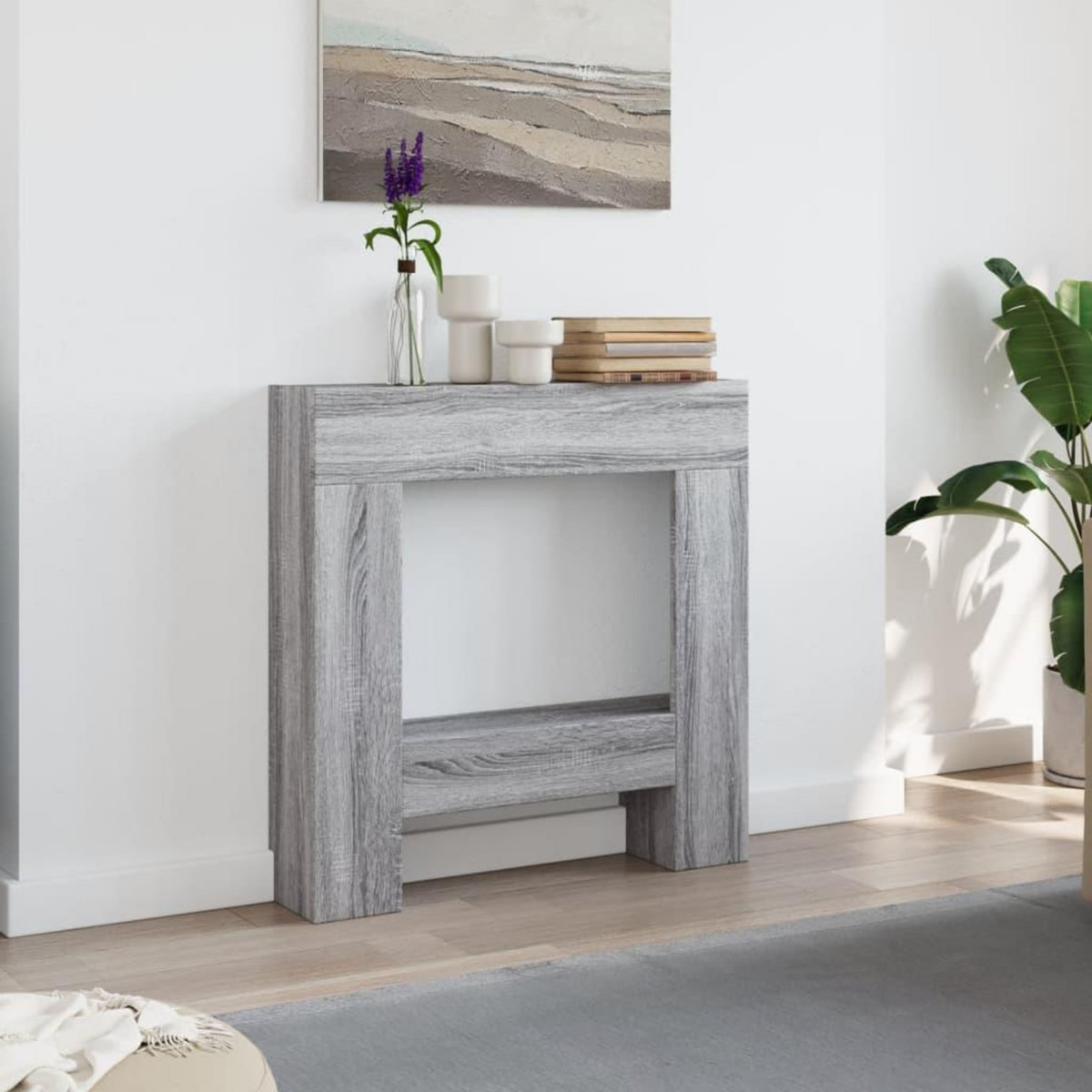 VIDAXL Cadre de cheminee sonoma gris 81x18x82 cm bois d'ingenierie