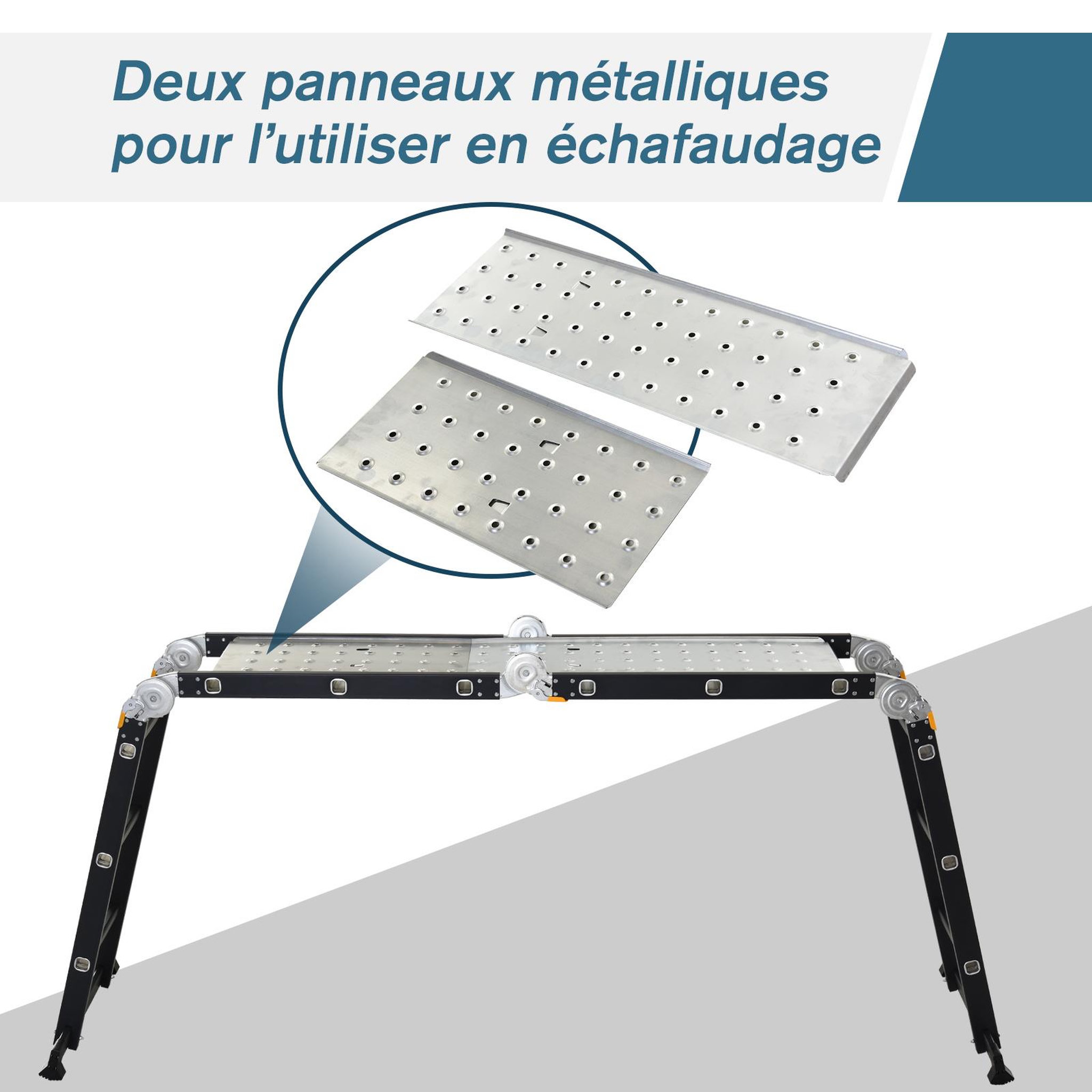 Voir la diapositive 6 : HOMCOM HOMCOM Echelle aluminium pliable multifonction 5 positions 3,7 m 12 échelons certification NF EN131 charge max. 150 Kg noir