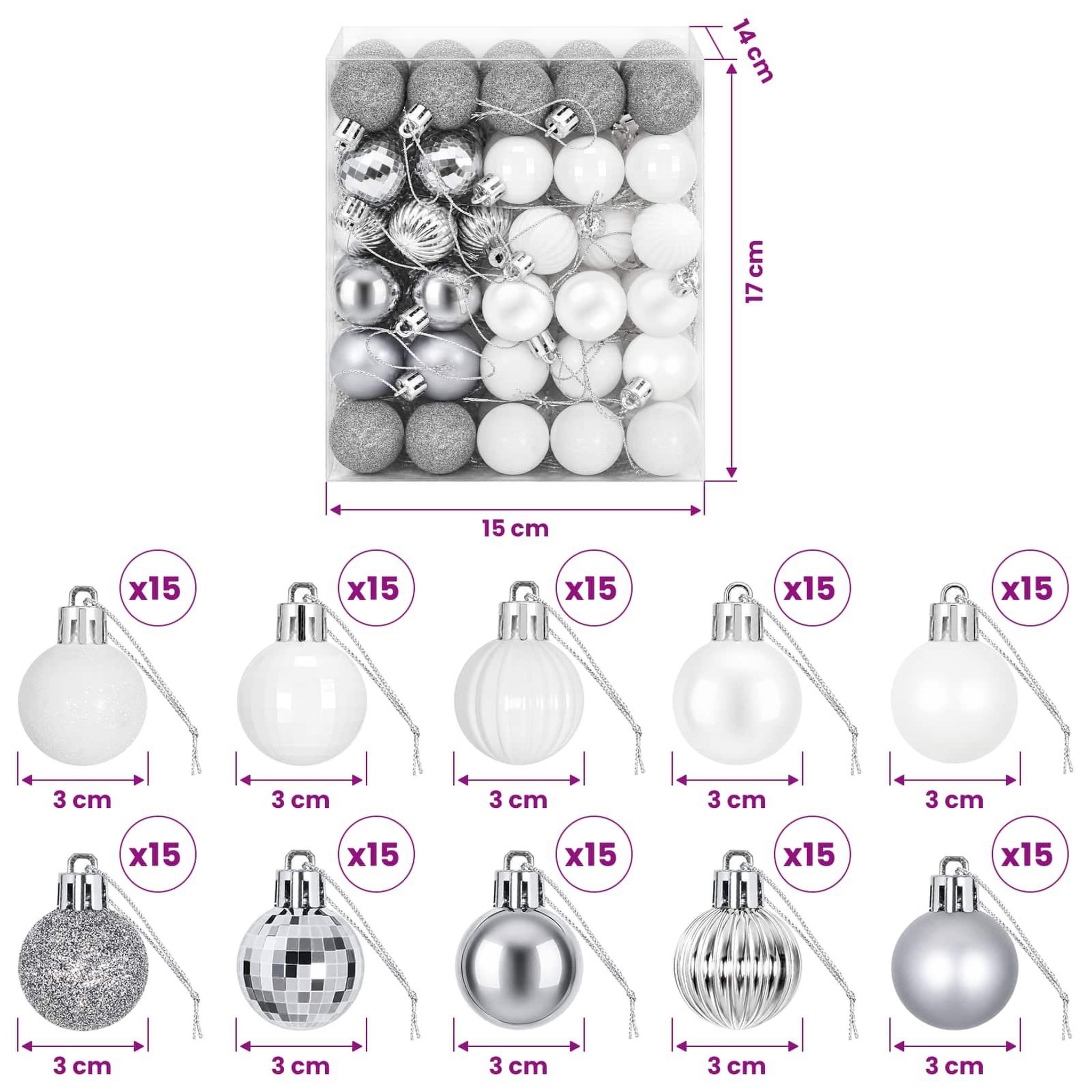 Voir la diapositive 3 : VIDAXL Ensemble de boules de Noël 150 pc Blanc et Gris Diam. 3 cm