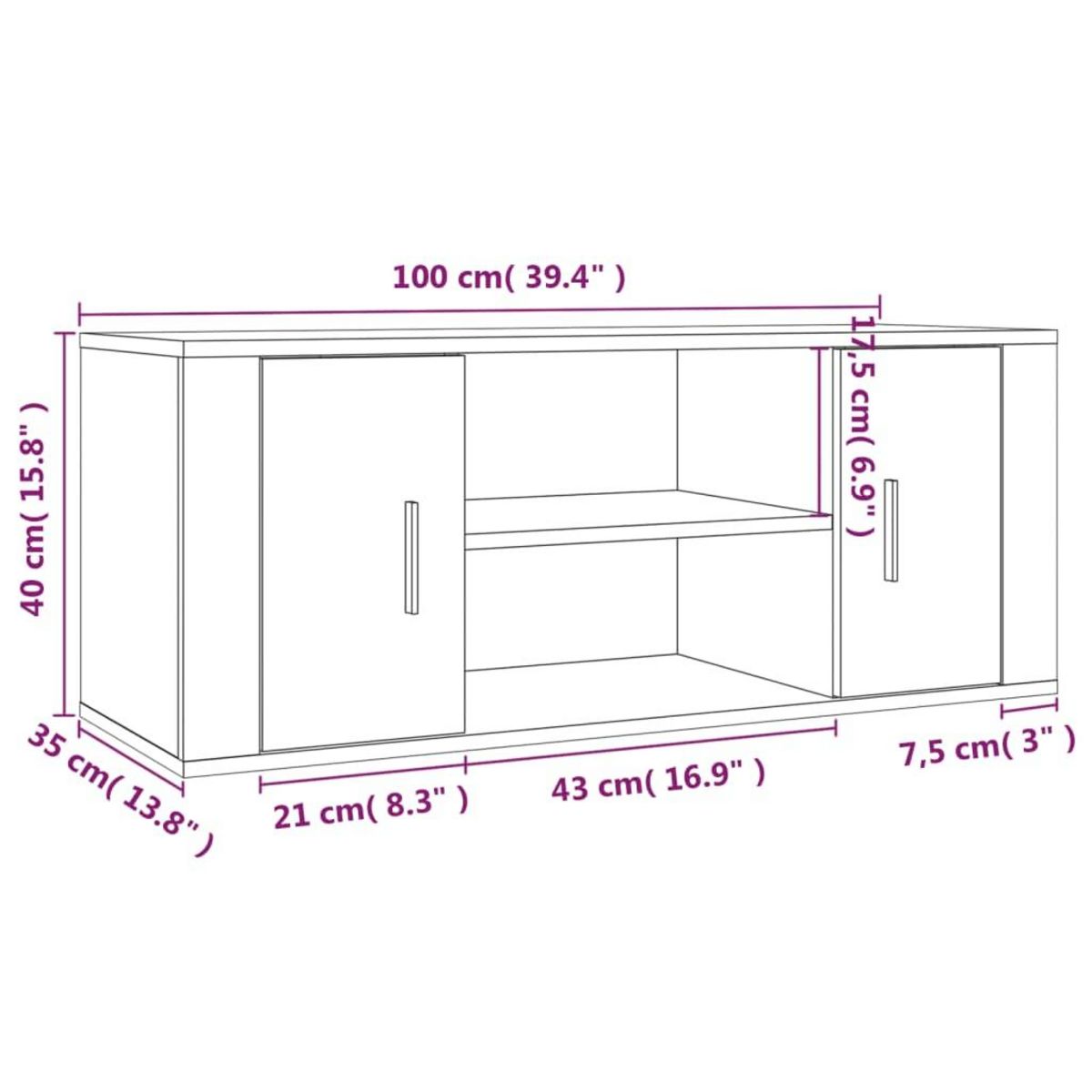VIDAXL Meuble TV Blanc 100x35x40 cm Bois d'ingenierie