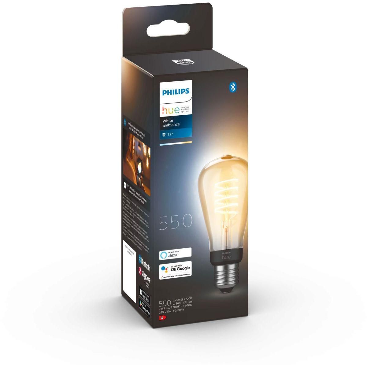 Philips Ampoule LED connectée HUE White Ambiance E27 7W Filament