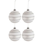 Paris Prix Lot de 4 Boules de Noël  Paillettes Lignes  10cm Blanc