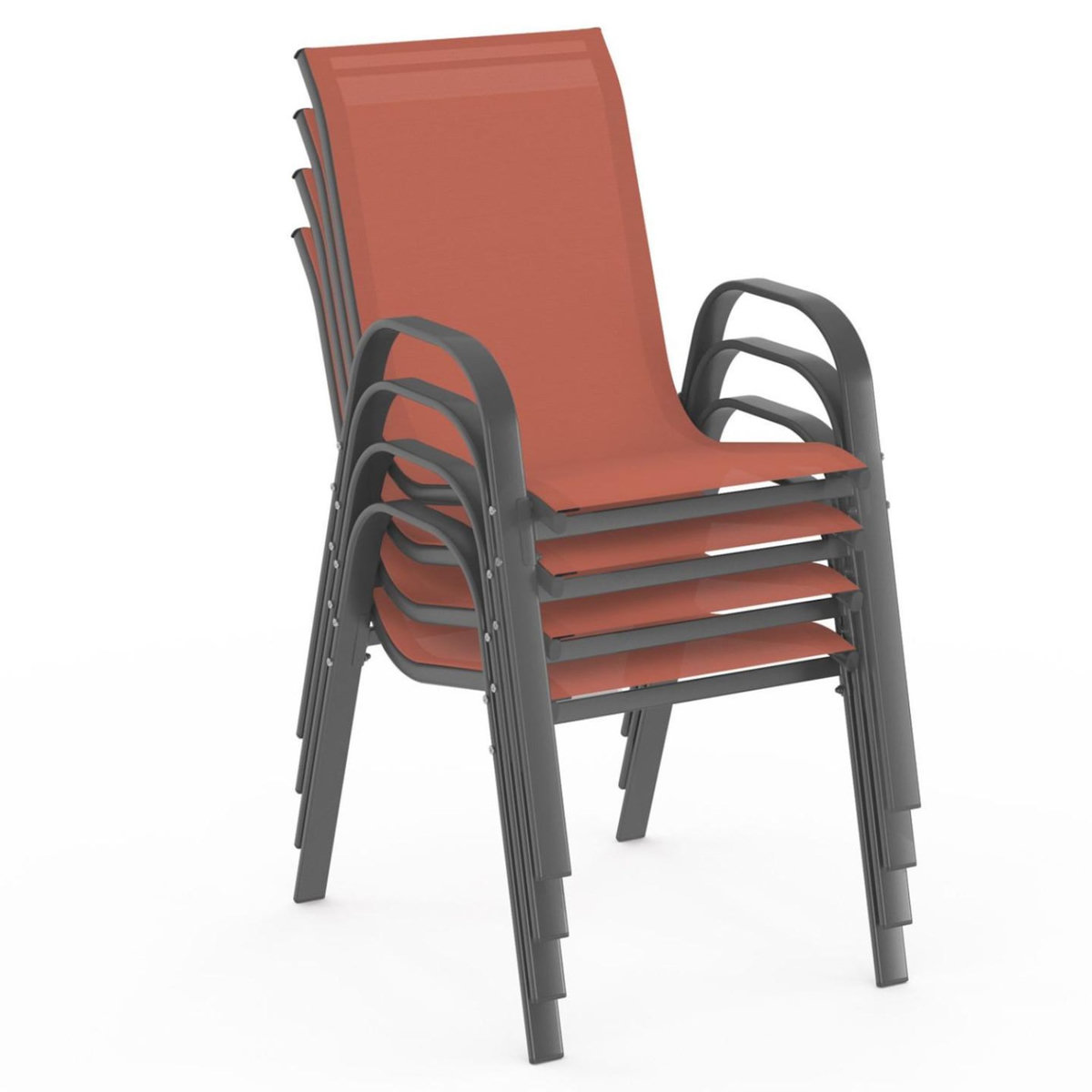 ID MARKET Lot de 4 chaises de jardin LYMA métal et textilène empilables terracotta