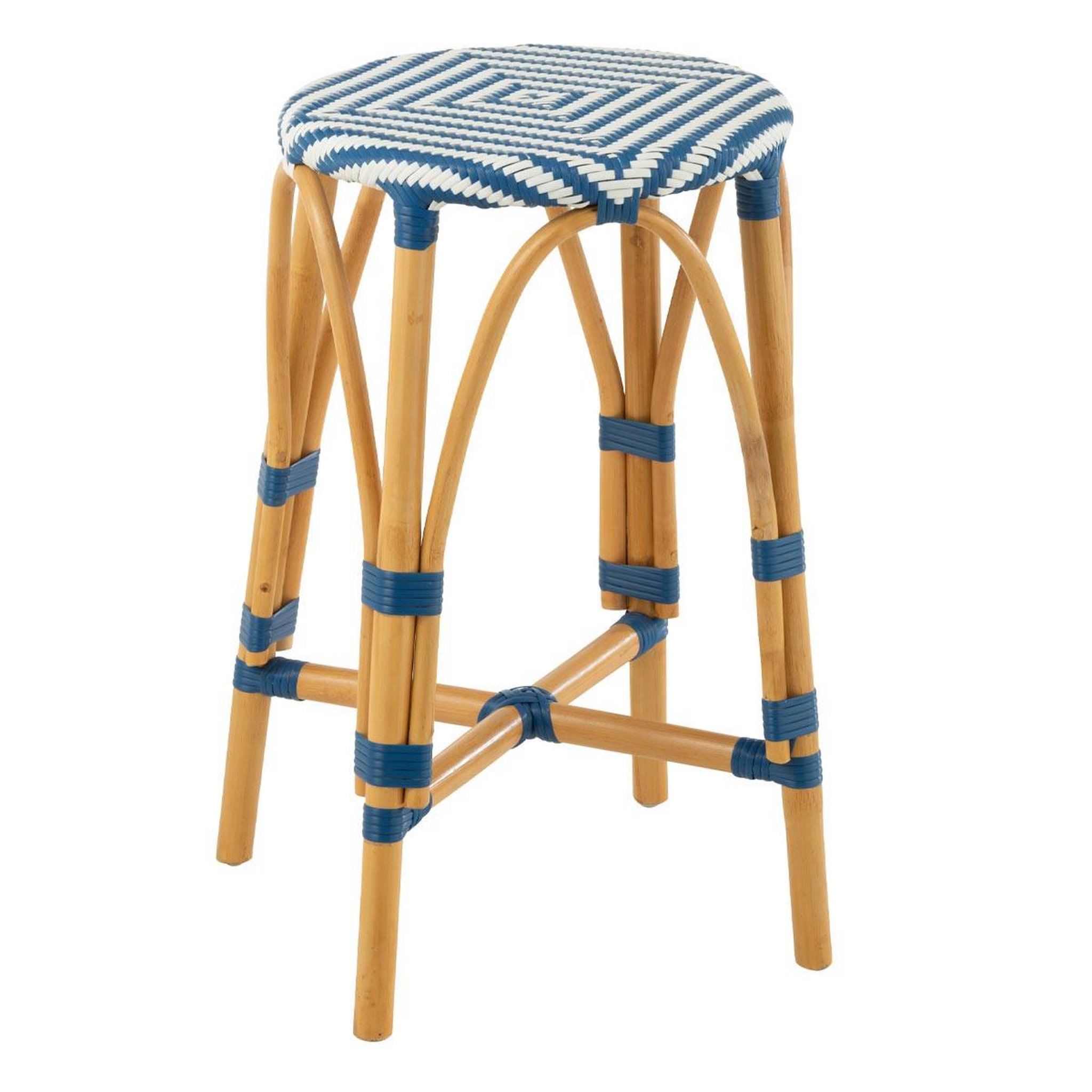 J-LINE Tabouret de bar en rotin  danial  65cm bleu