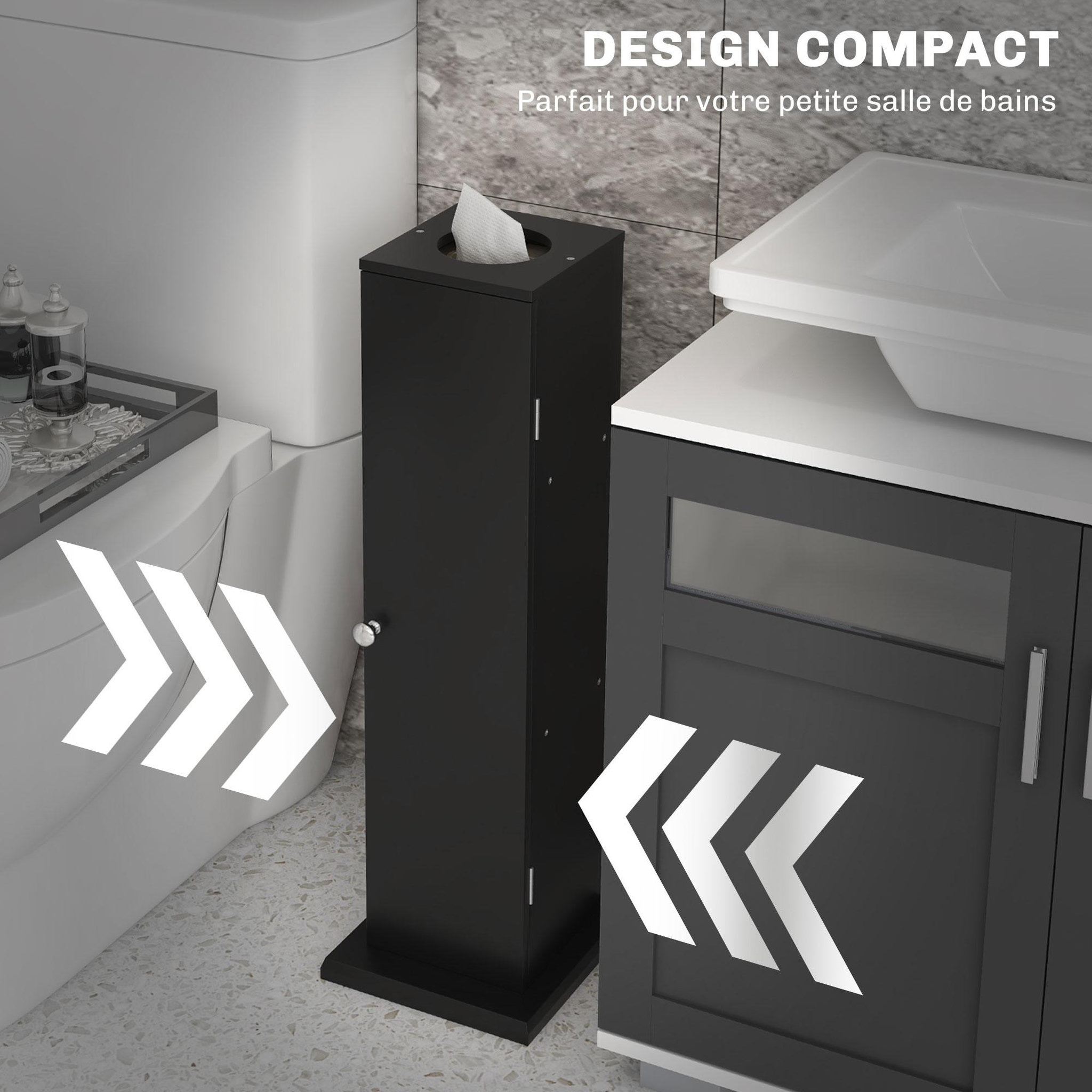 Voir la diapositive 6 : HOMCOM Support papier toilette - porte-papier toilette - armoire pour papier toilette - 3 niveaux + sortie papier mdf noir