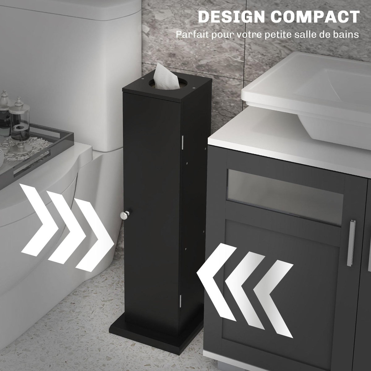 HOMCOM Support papier toilette - porte-papier toilette - armoire pour papier toilette - 3 niveaux + sortie papier MDF noir