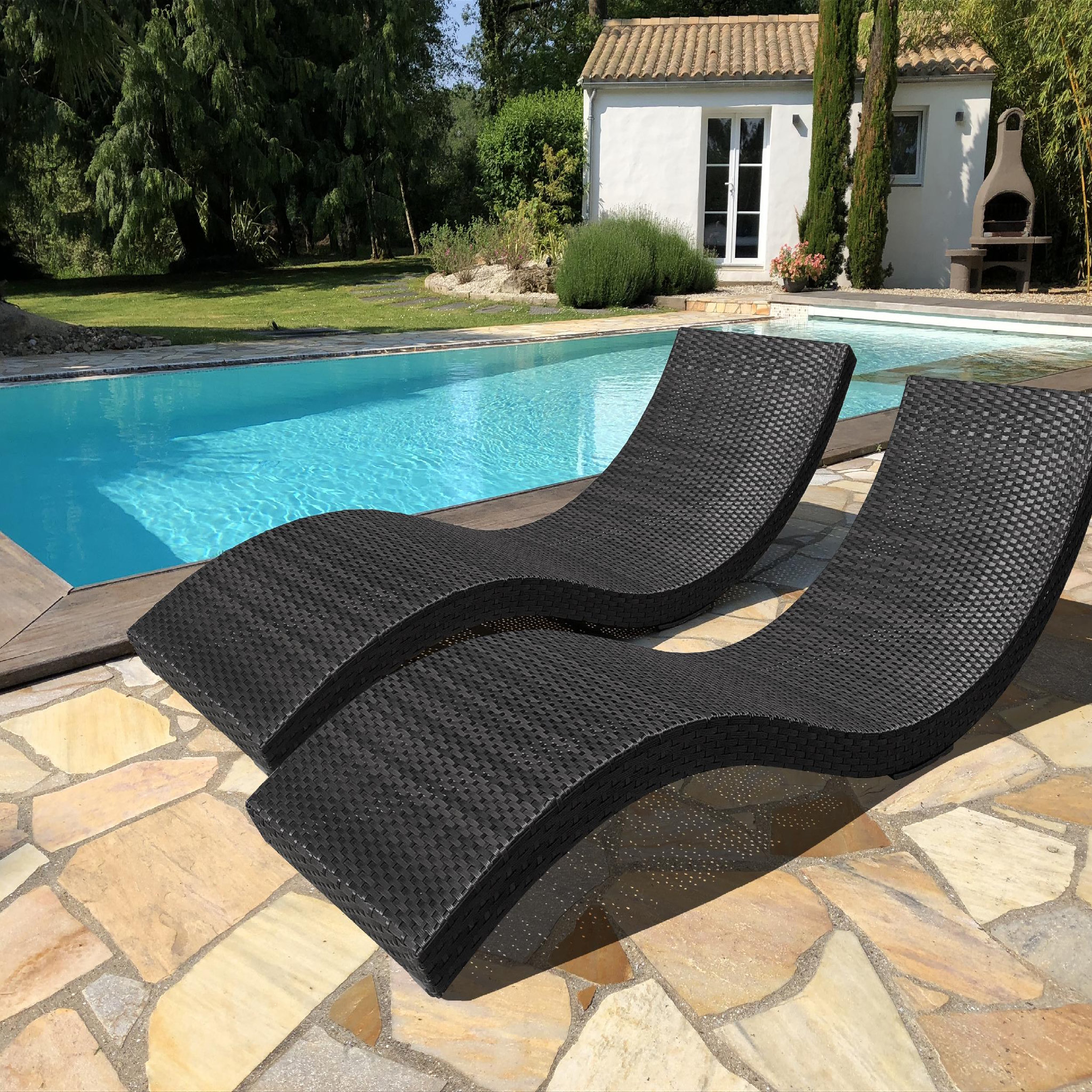 Voir la diapositive 2 : DCB GARDEN Lot de 2 bains de soleil en résine tressée