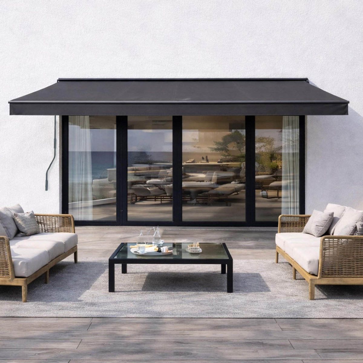 CONCEPT USINE Store banne manuel 3,95 x 3 m en aluminium avec toile gris ADRO