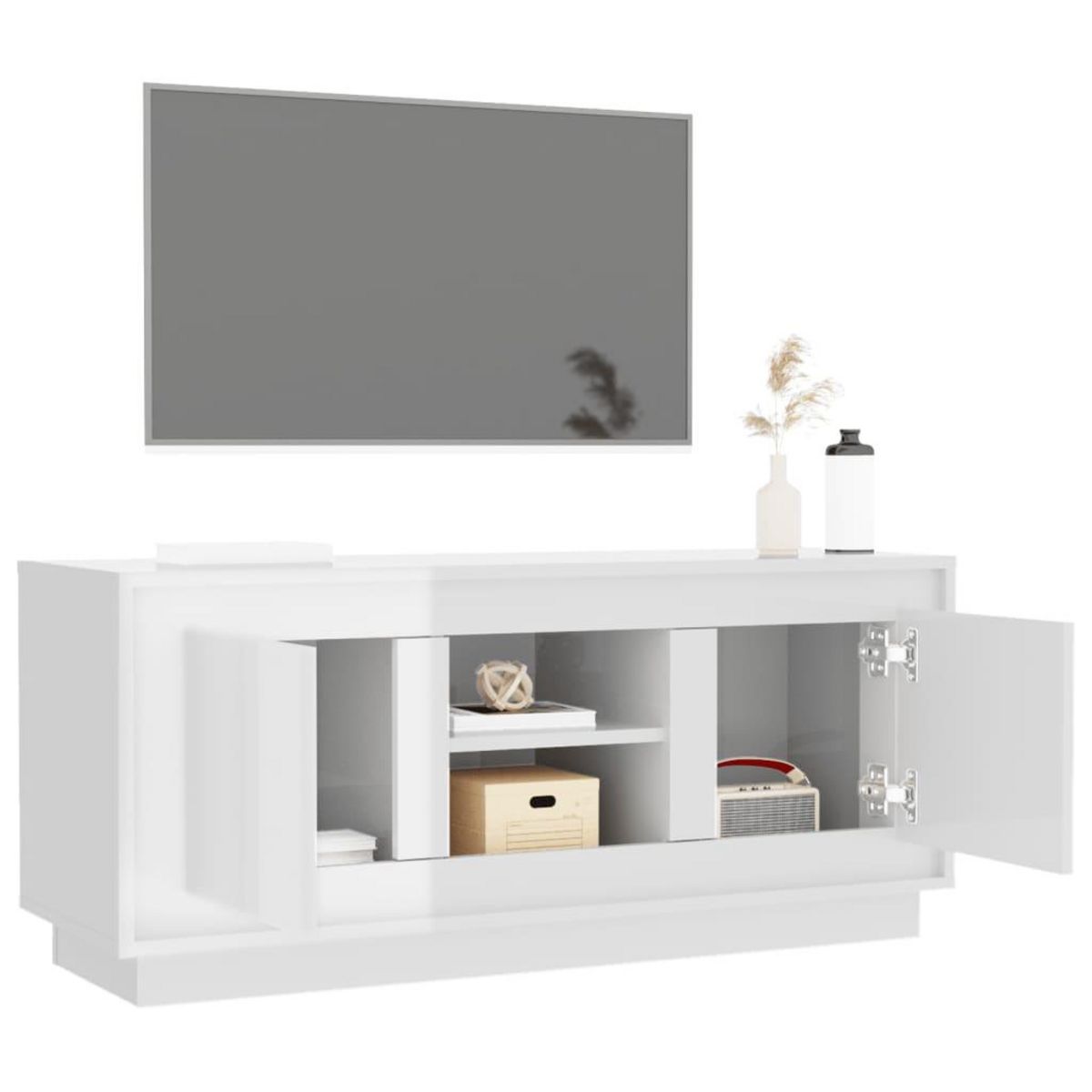 VIDAXL Meuble TV blanc brillant 102x35x45 cm bois d'ingenierie
