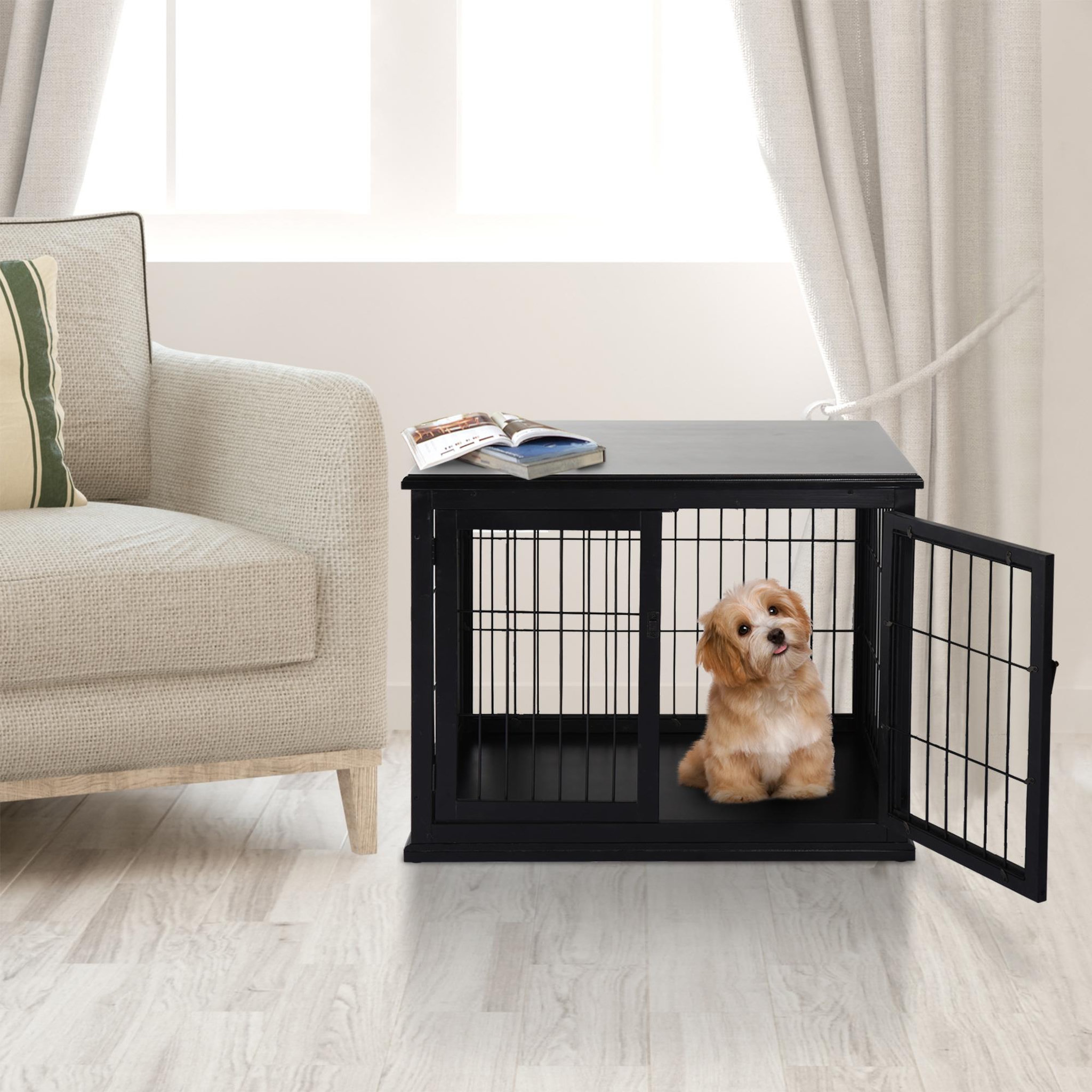 Voir la diapositive 4 : PAWHUT Cage pour chien animaux cage en bois mdf classe e1 3 portes verrouillables max. 30 kg dim. 81l x 58l x 66h cm noir