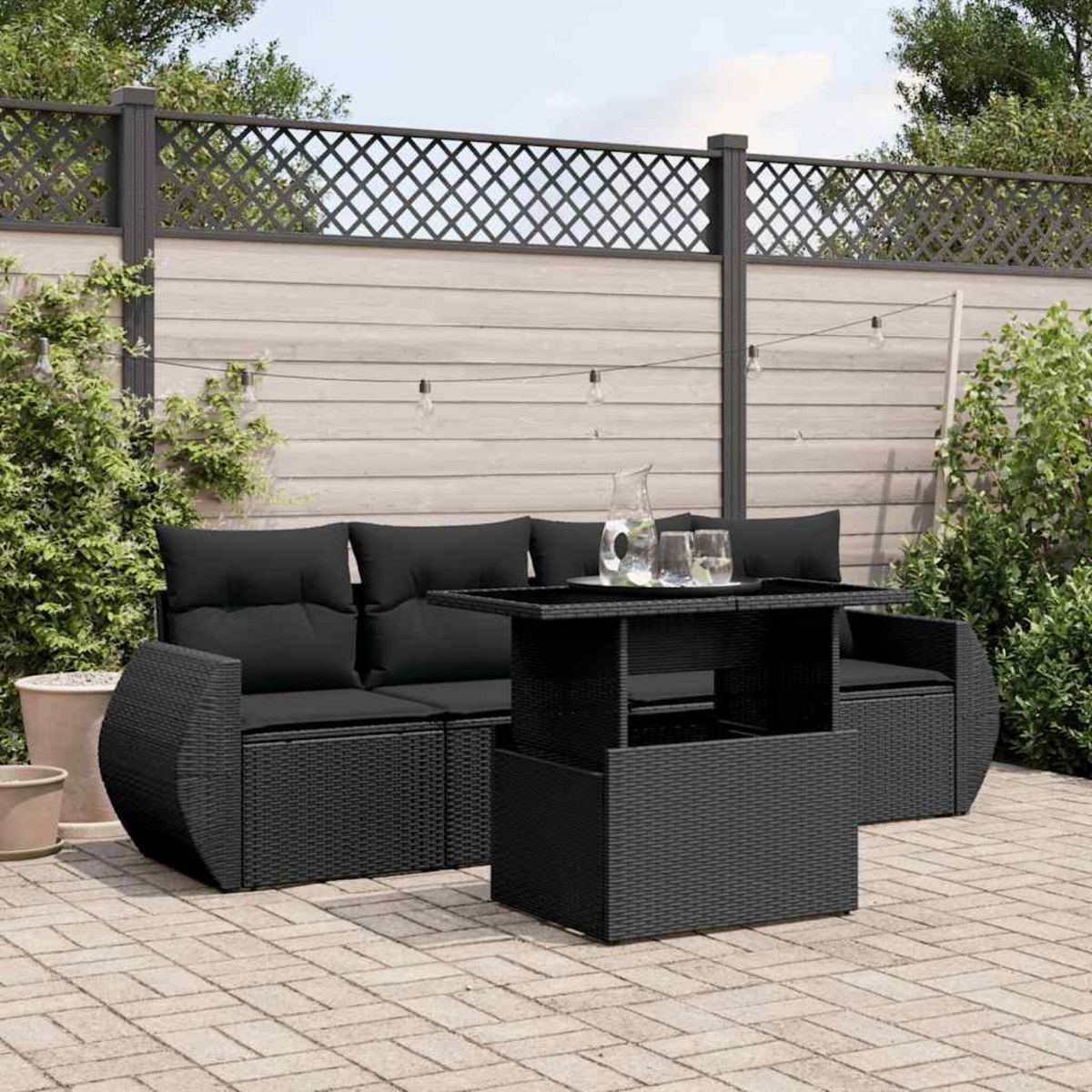 VIDAXL Salon de jardin 5 pcs avec coussins noir resine tressee