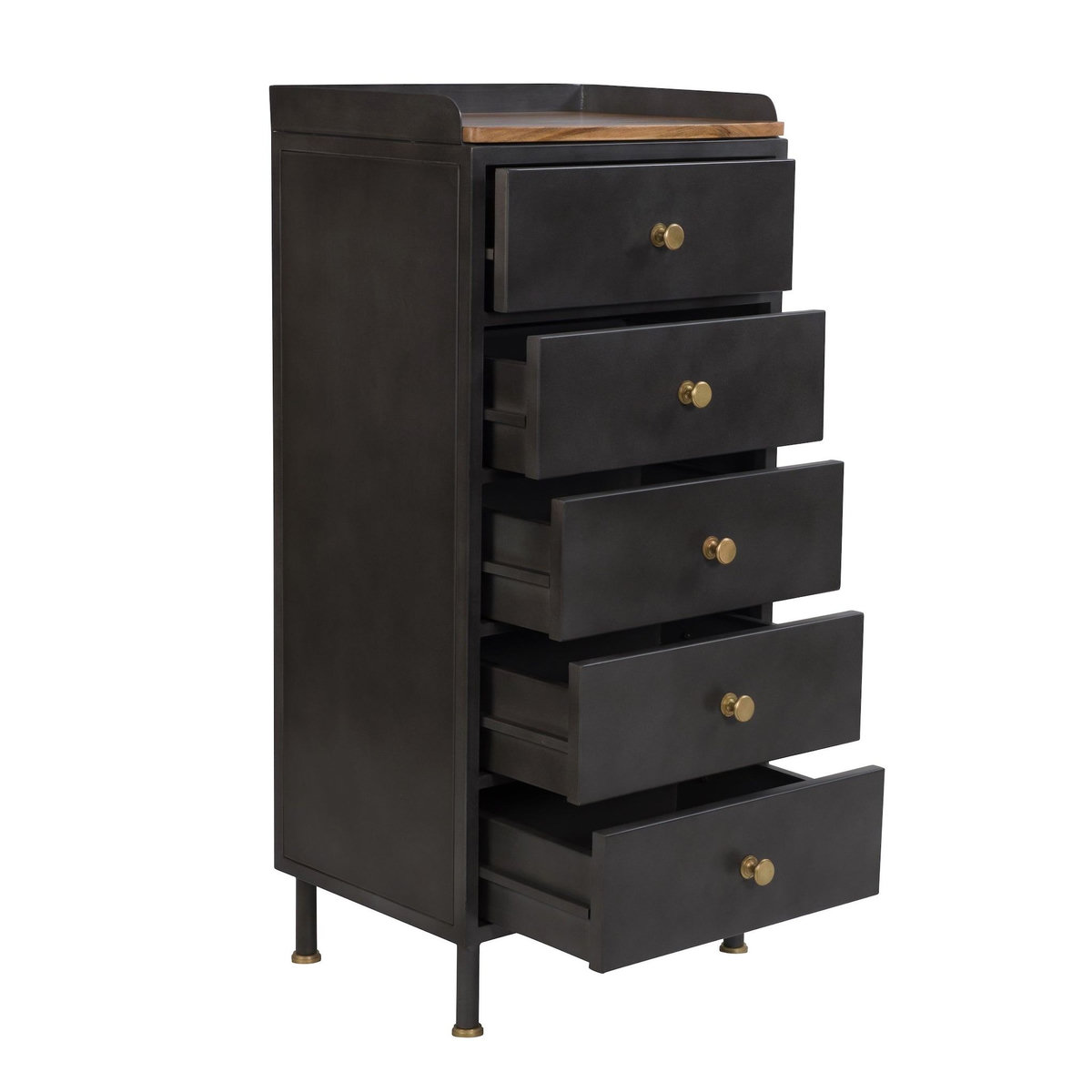 Rendez vous déco Chiffonnier 5 tiroirs en métal gris métallisé et bois de manguier-Gauthier