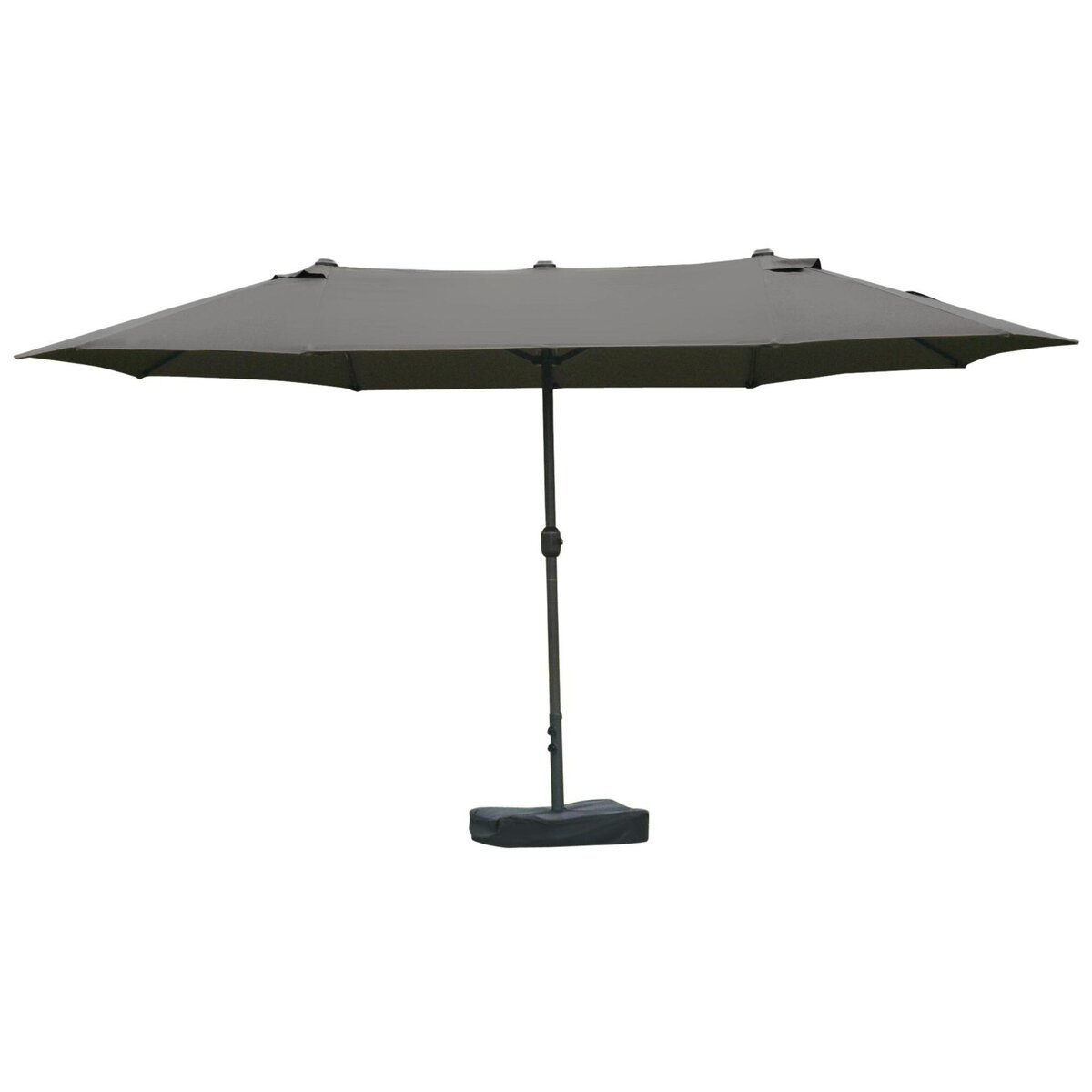 OUTSUNNY Parasol de jardin XXL dim. 4,6L x 2,7l x 2,4H m ouverture fermeture manivelle pied & contrepoids inclus acier polyester haute densité gris