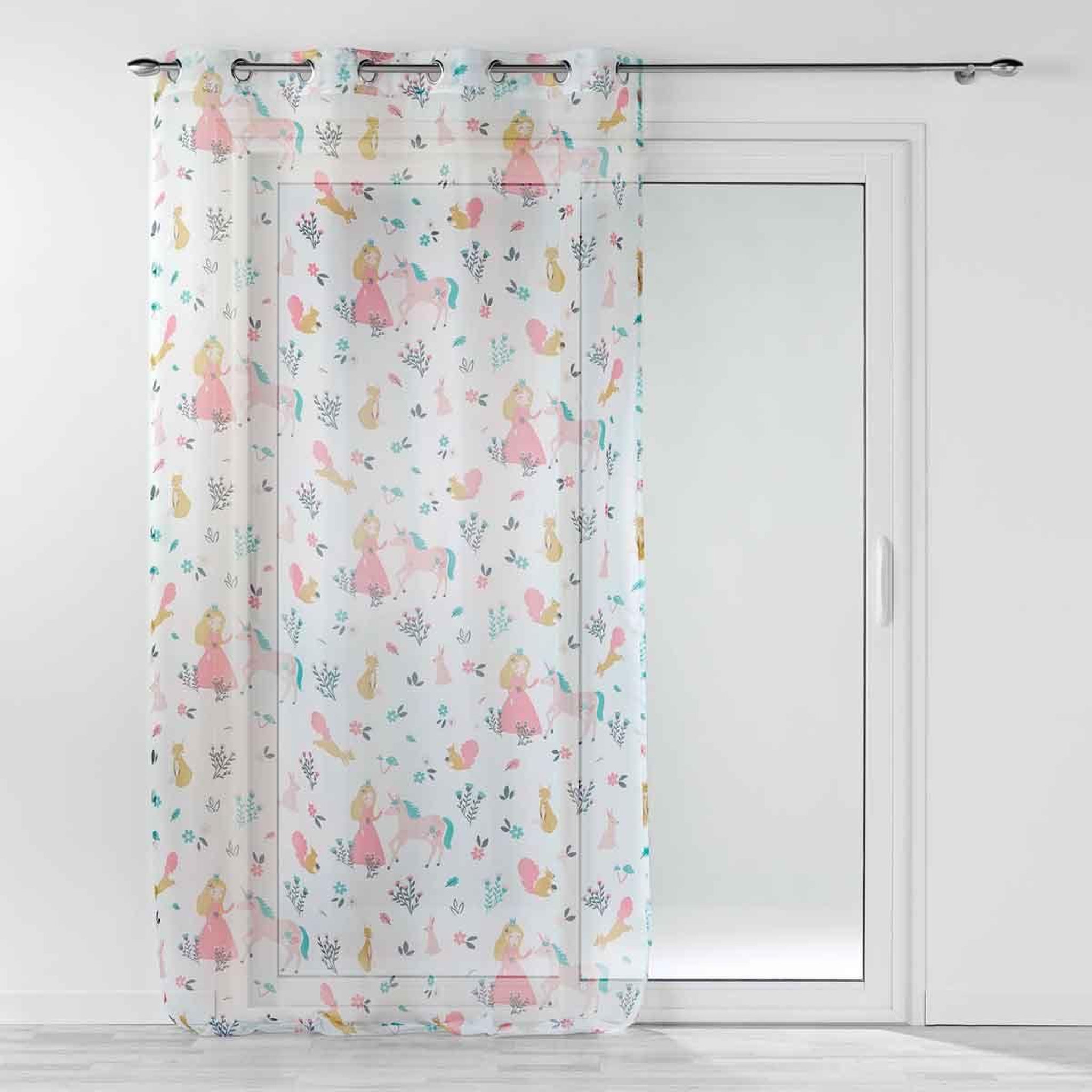 Douceur d'Intérieur Rideau Voilage  Princesse Licorne  140x240cm Blanc