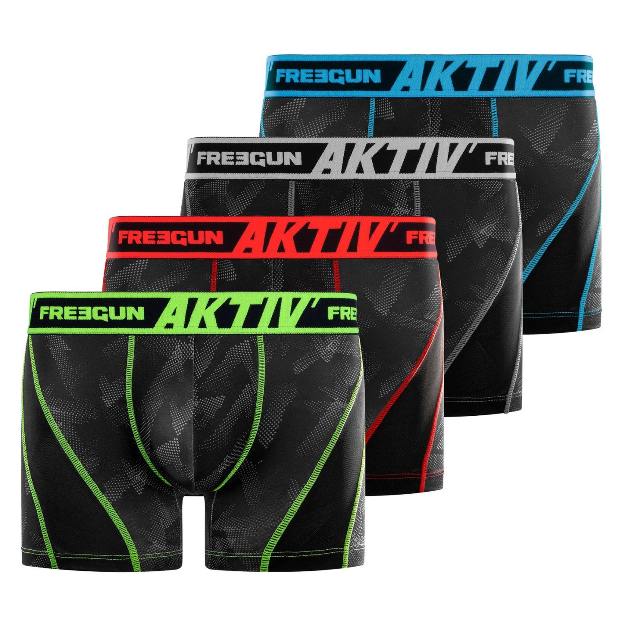 Voir la diapositive 1 : FREEGUN Lot de 4 boxers homme aktiv sport surpiqûres colorées